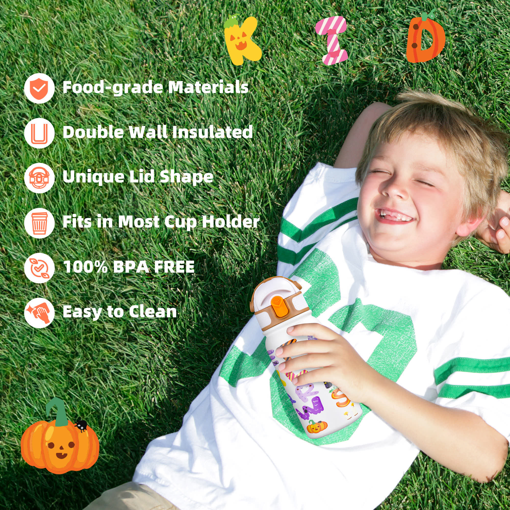 Oldley 12oz Kids Insulated Bottle - White Halloween Letter Edition - Image 3