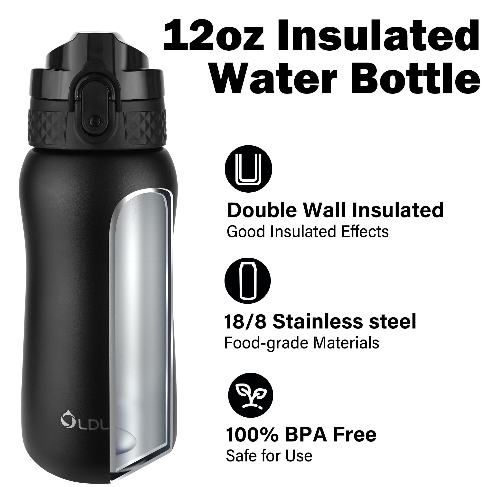 Oldley 12oz Small Kids Insulated Thermos Black - Image 4