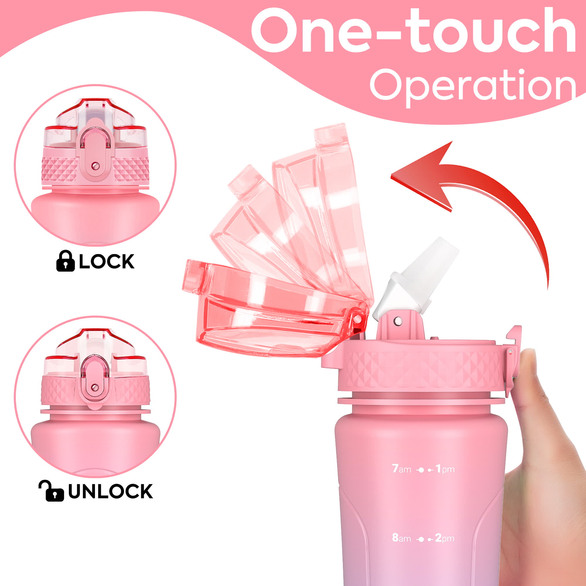 Oldley 15oz Kids Water Bottle - Candy Pink Blueberry Dual Lid Cup - Image 4