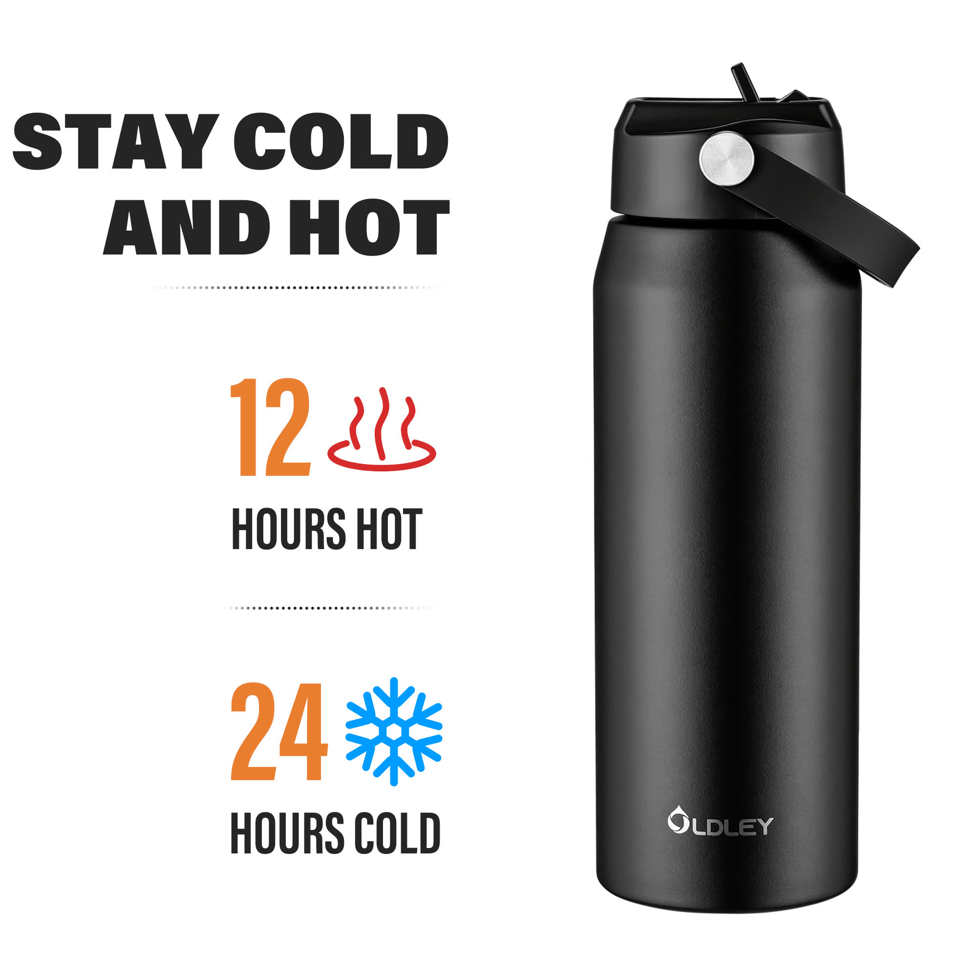 Oldley Black Stainless Steel Thermos 550ml - 32oz - Image 3