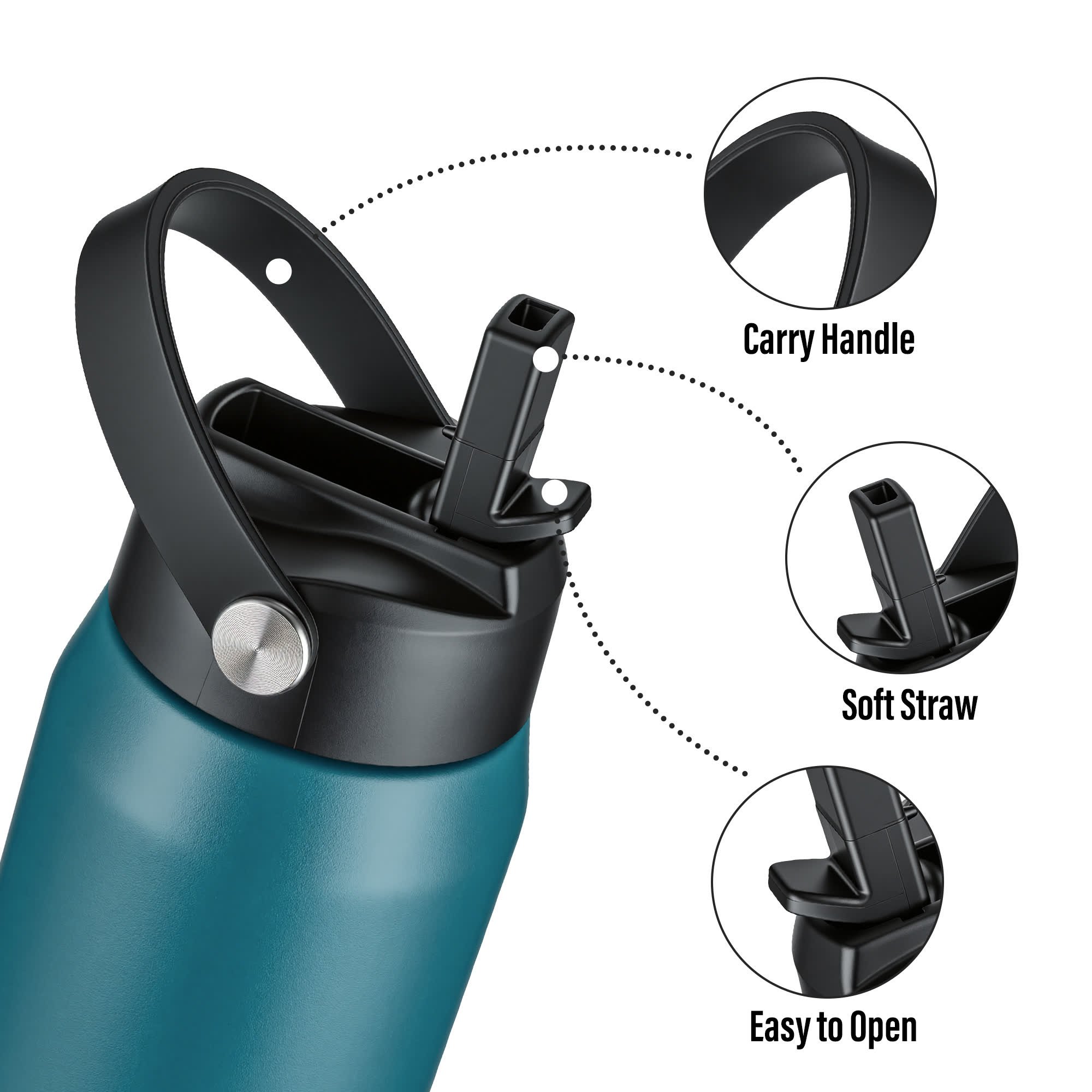 Oldley Dark Green Teal Vacuum Insulated Thermos Bottle - 32oz - Image 4