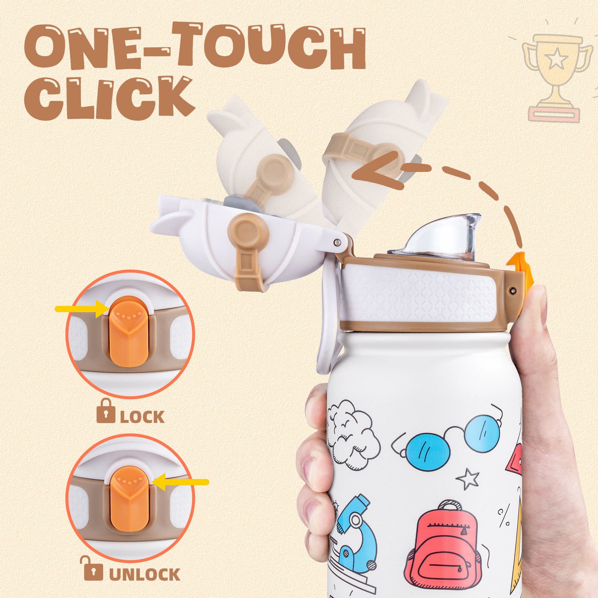 Oldley 12oz Kids Insulated Bottle - White School Stationery Edition - Image 3