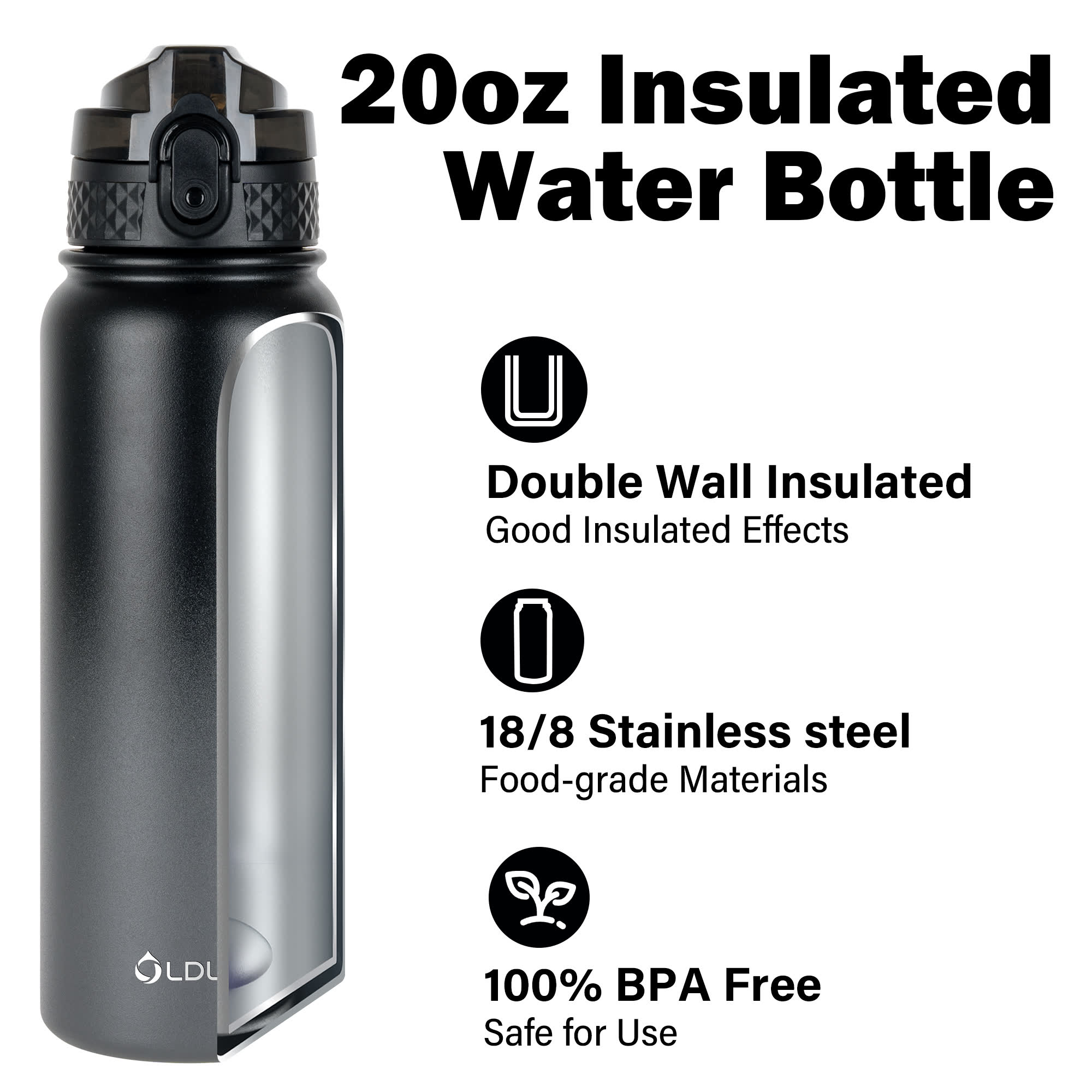 Oldley Black Grey Triple Lid Thermos - Insulated Travel Bottle - Image 5