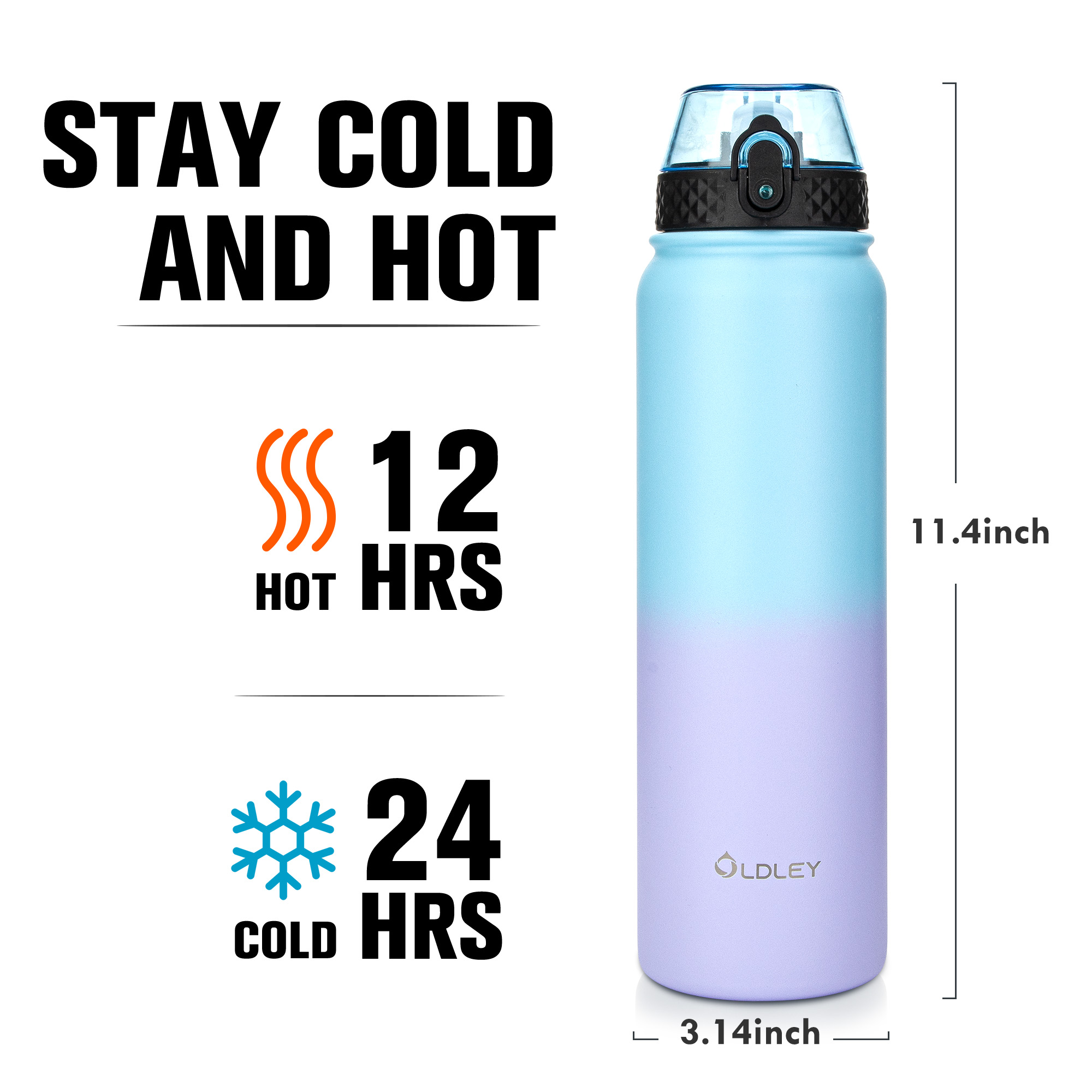 Oldley 32oz Ombre Pink Blue Gradient Large Outdoor Water Flask - Image 4