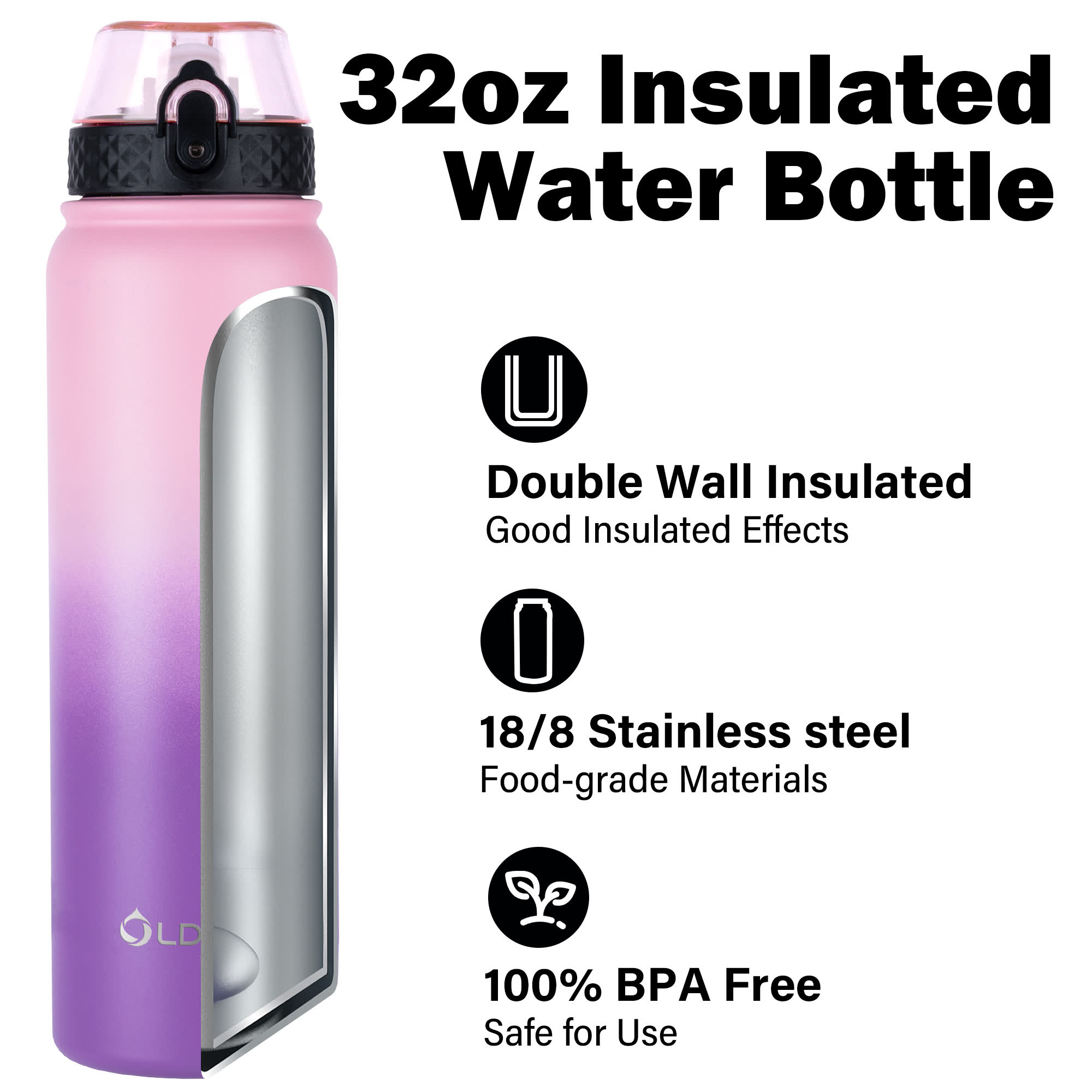 Oldley 32oz Pink Purple Gradient Stainless Steel Flask - Image 4