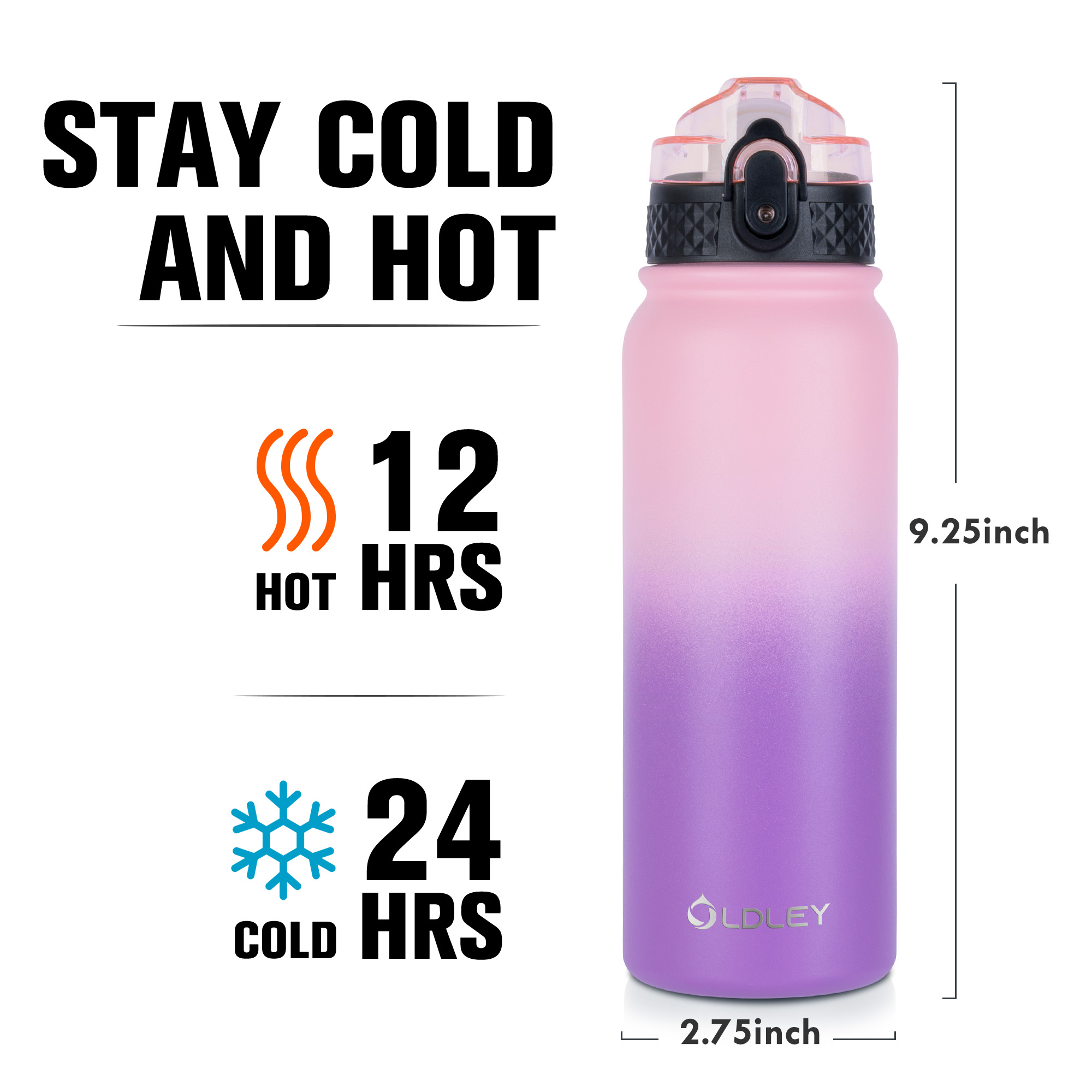 Oldley Pink & Purple Triple Lid Thermos - Insulated Travel Bottle - Image 4