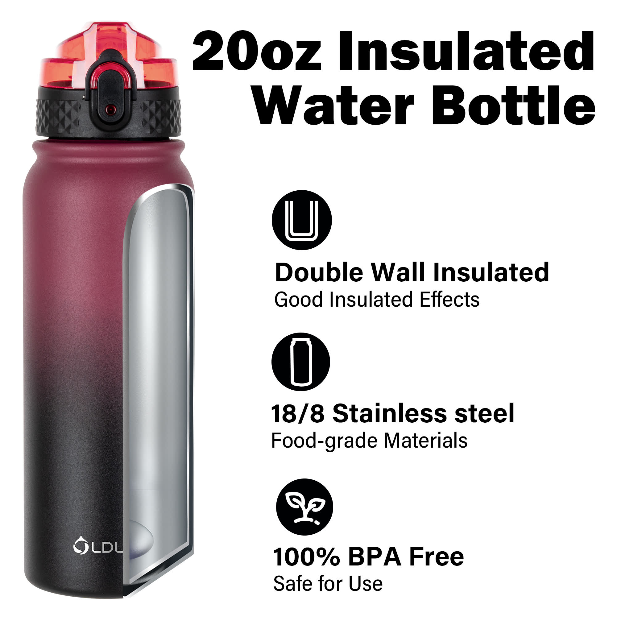Oldley Red & Black Triple Lid Thermos - Vacuum Insulated Flask - Image 5