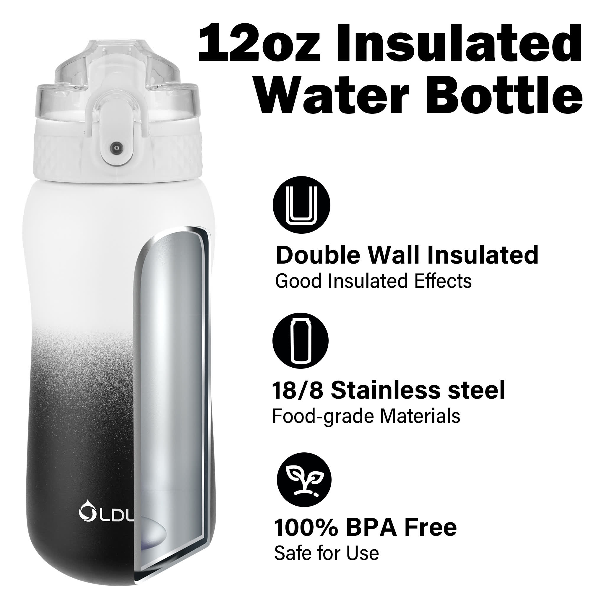 Oldley 12ozl White Black Vacuum Insulation Cup - Image 4