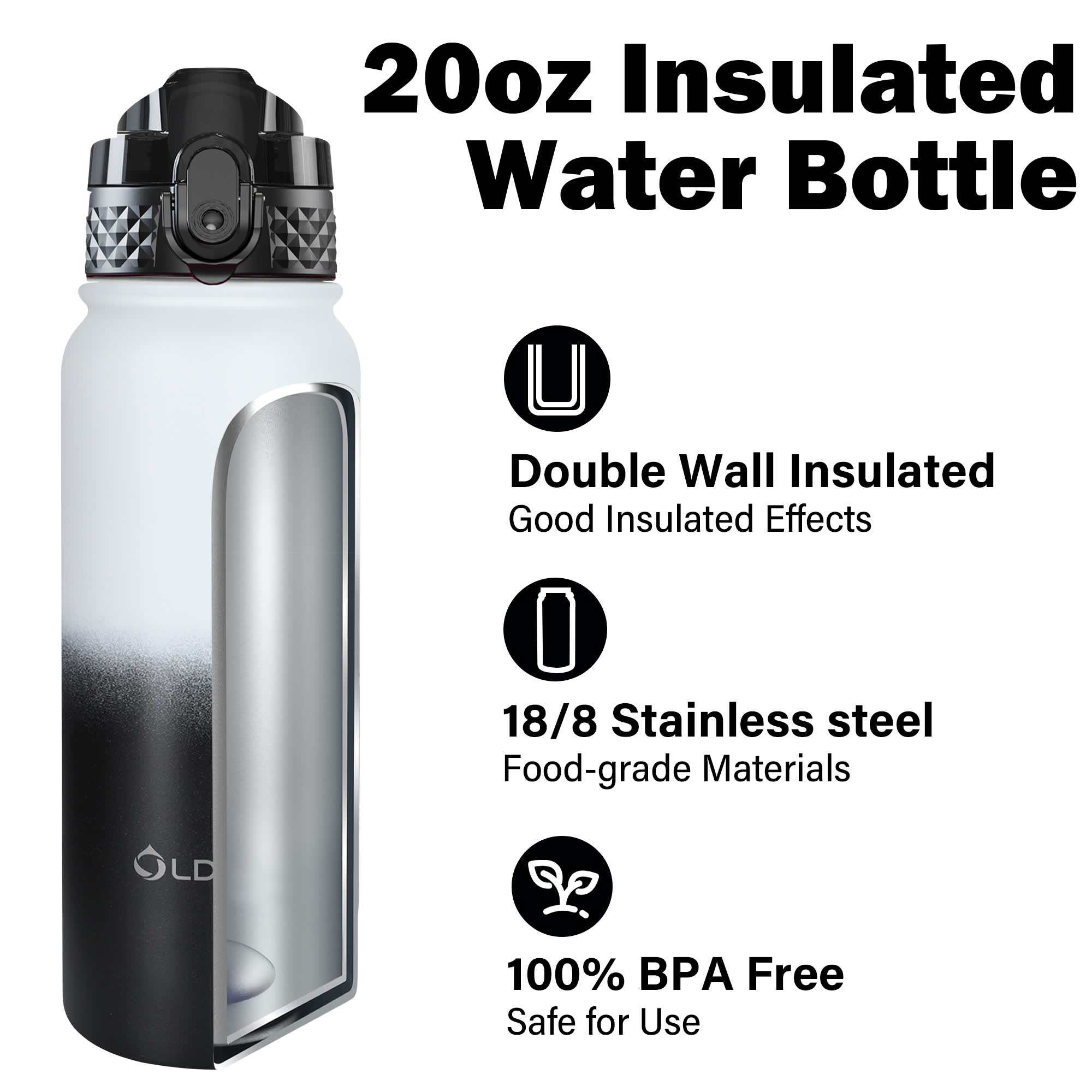 Oldley White Midnight Black Thermos - Insulated Sports Bottle - Image 4