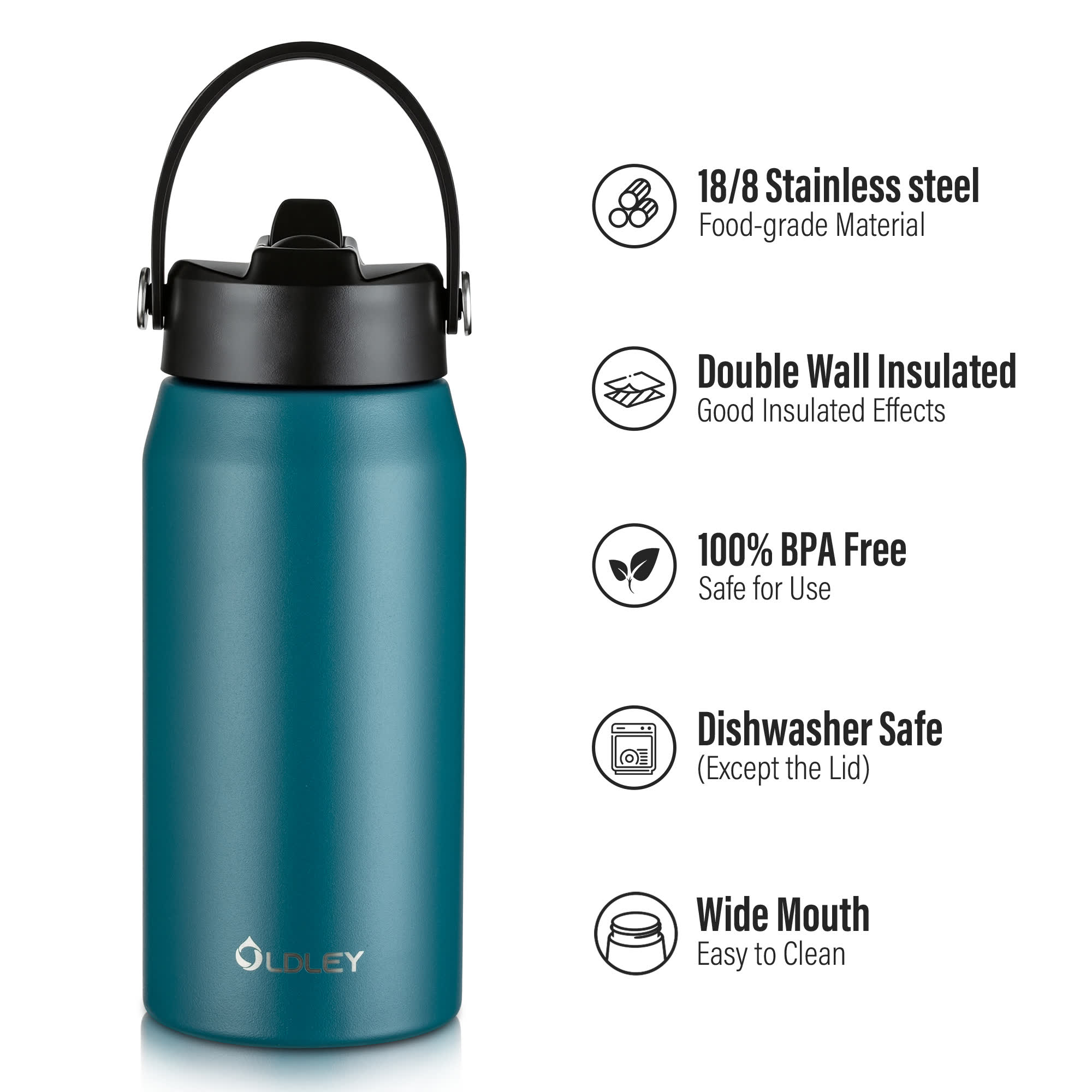 Oldley Dark Green Teal Vacuum Insulated Thermos Bottle - 32oz - Image 12