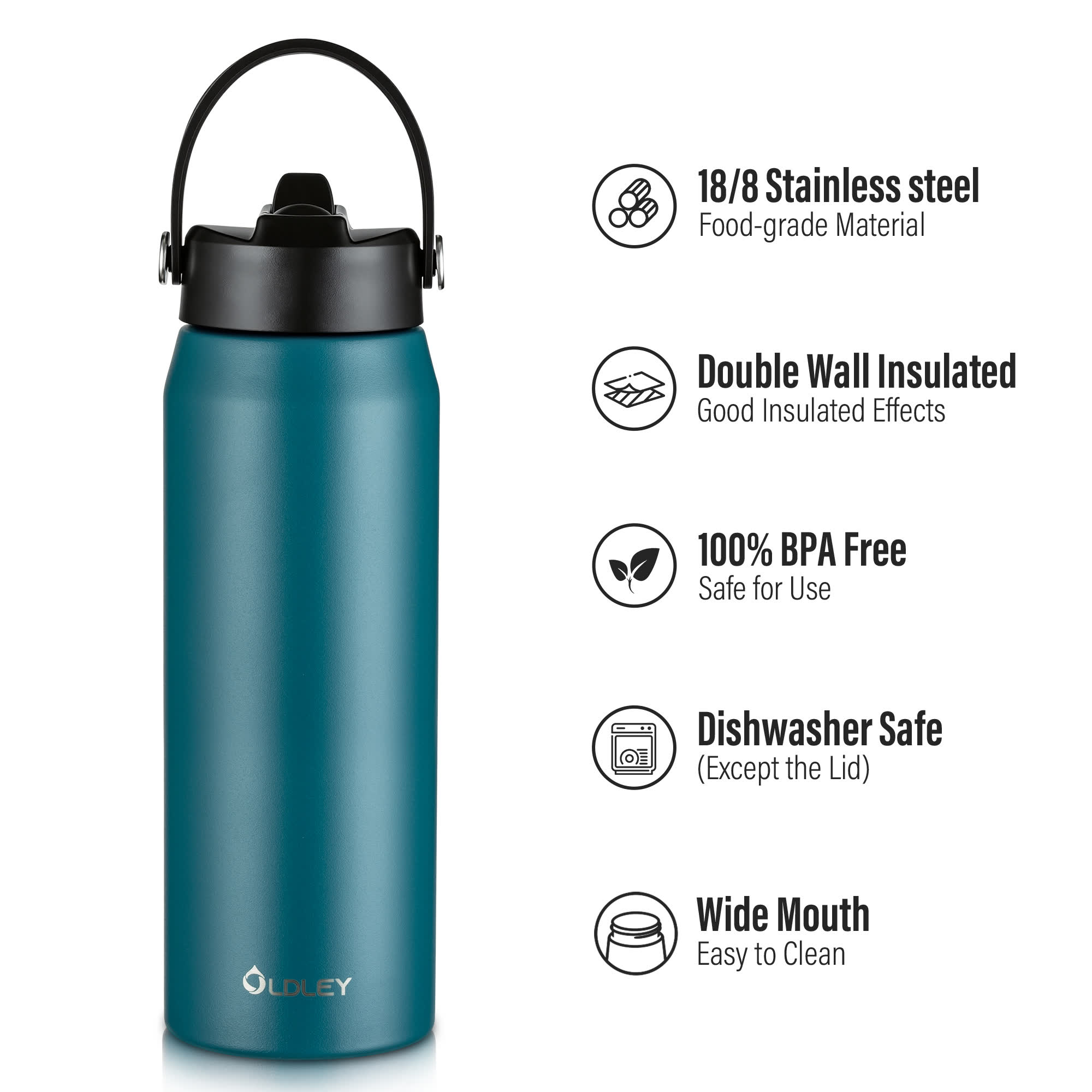 Oldley Dark Green Teal Vacuum Insulated Thermos Bottle - 32oz - Image 10
