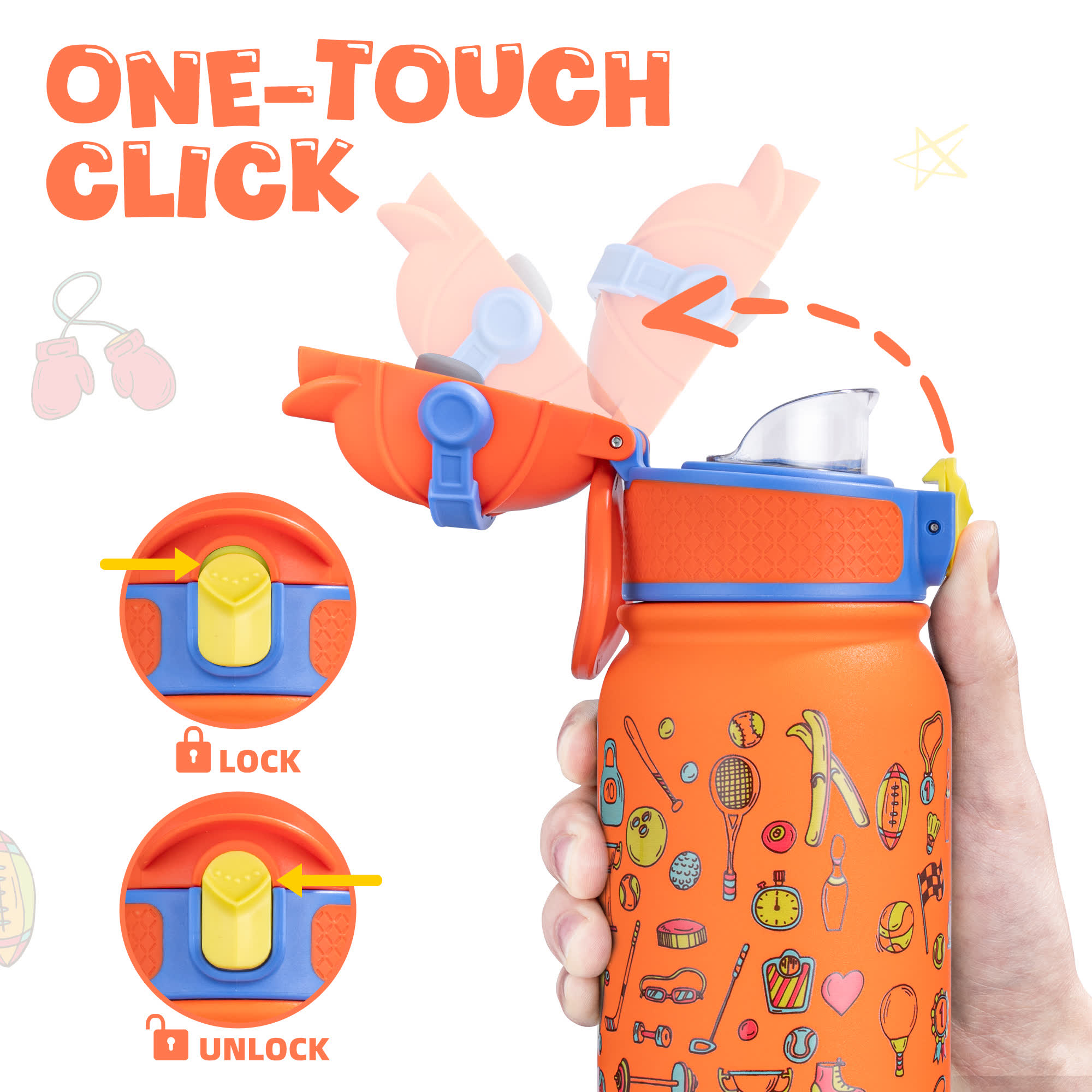 Oldley 12oz Kids Insulated Bottle - Vibrant Orange Athletic Sports Edition - Image 4