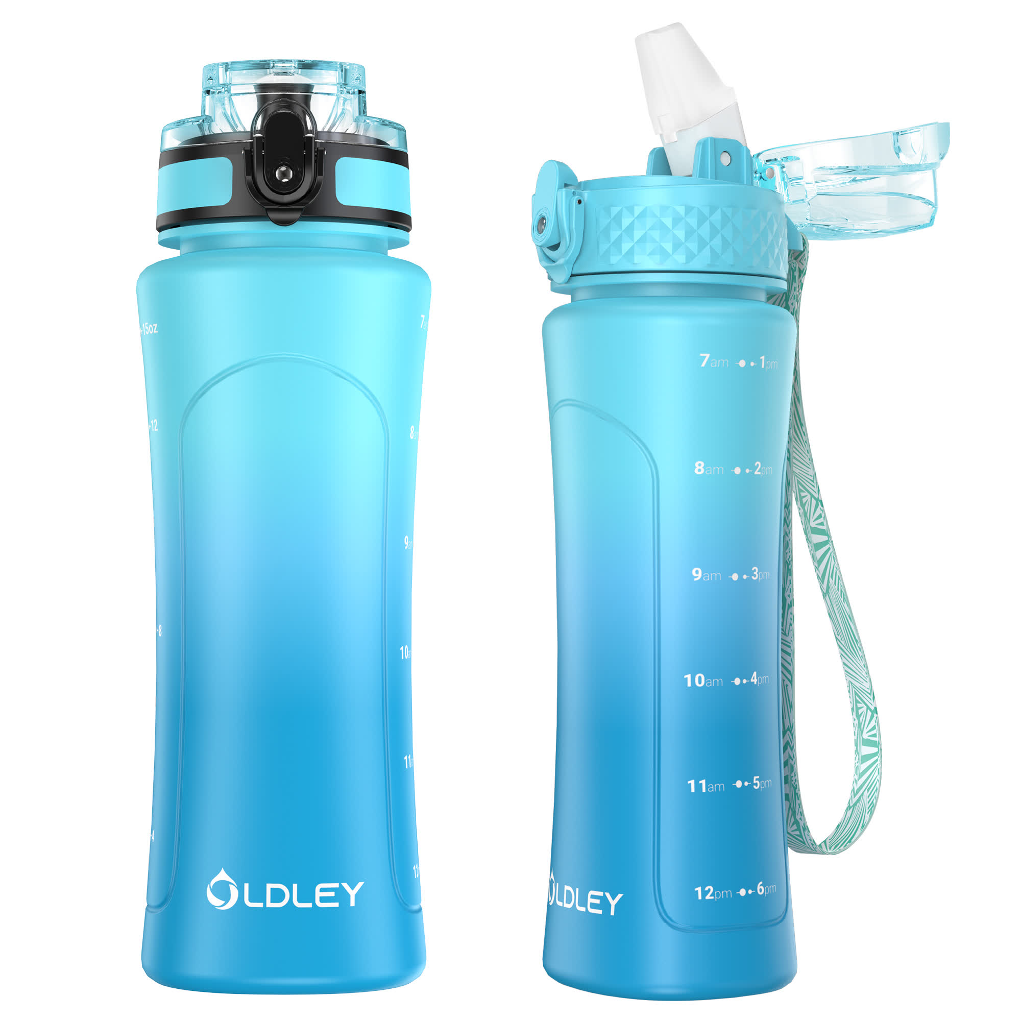 Oldley 15oz Kids Water Bottle - Green Blue Dual Lid Cup - Image 6