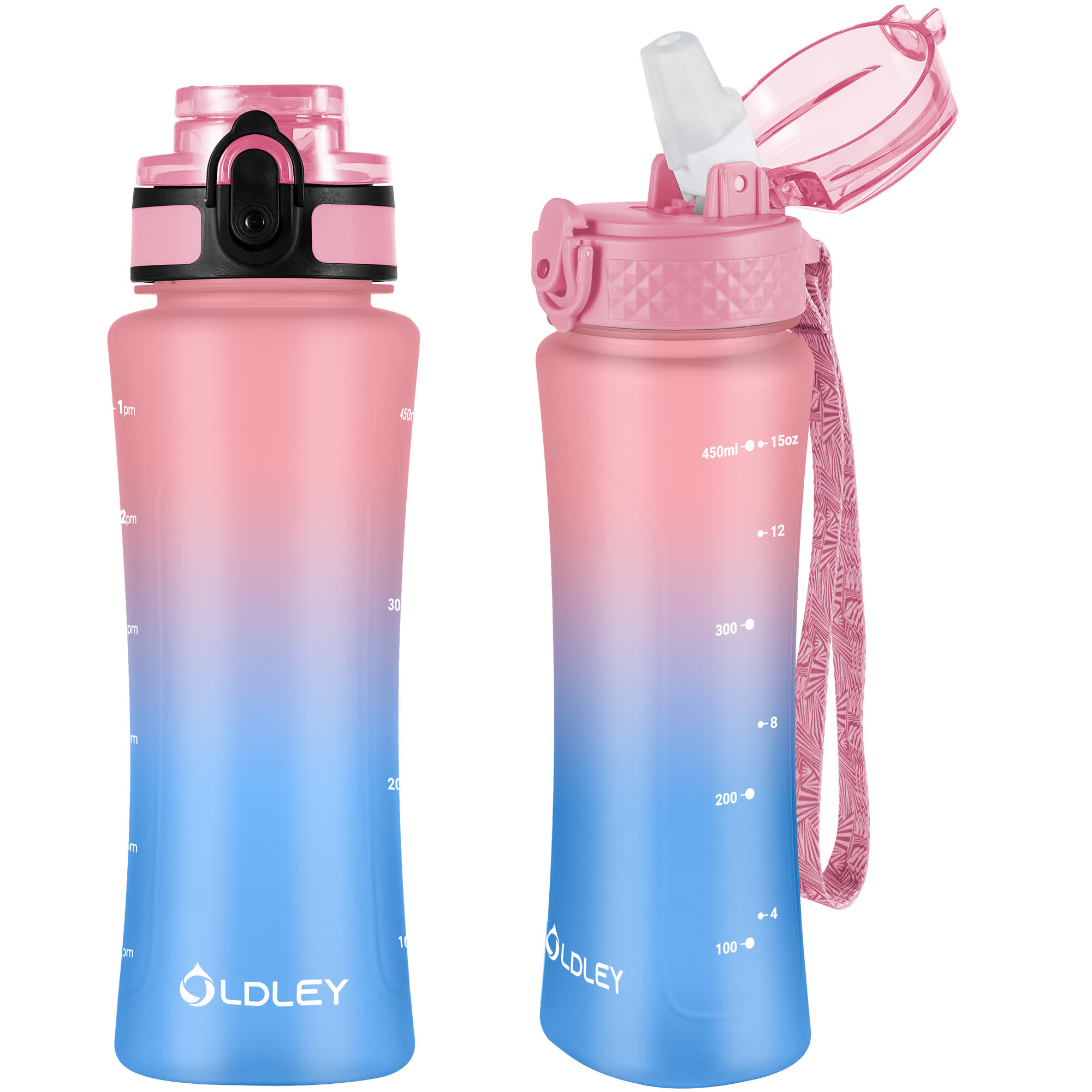 Oldley 15oz Kids Water Bottle - Candy Pink Blueberry Dual Lid Cup - Image 7