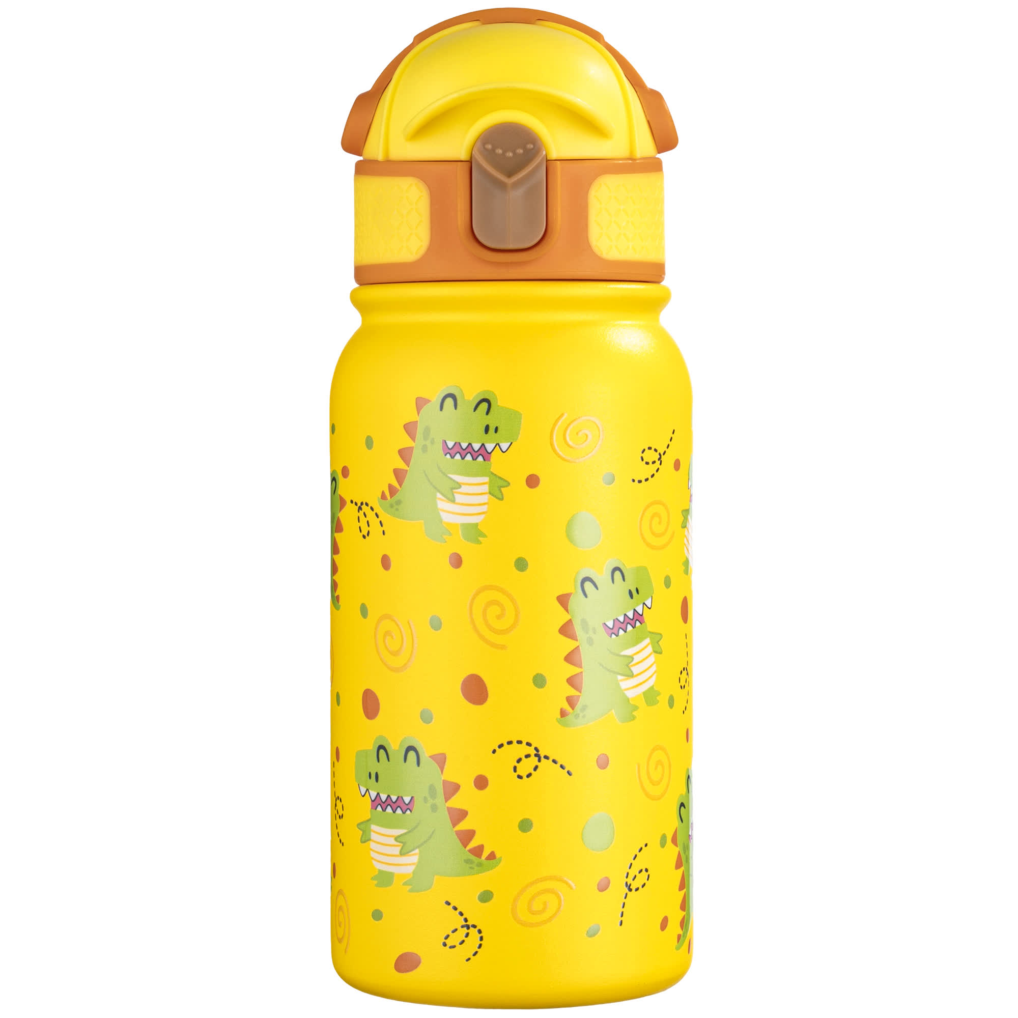 Oldley 12oz Kids Insulated Bottle - Bright Yellow Cartoon Dinosaur Edition - Image 7