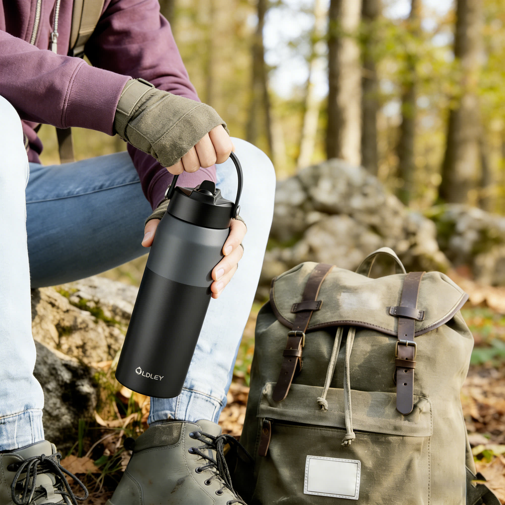 Oldley Black Gray Gradient Color Stainless Steel Thermos - 24oz - Image 3