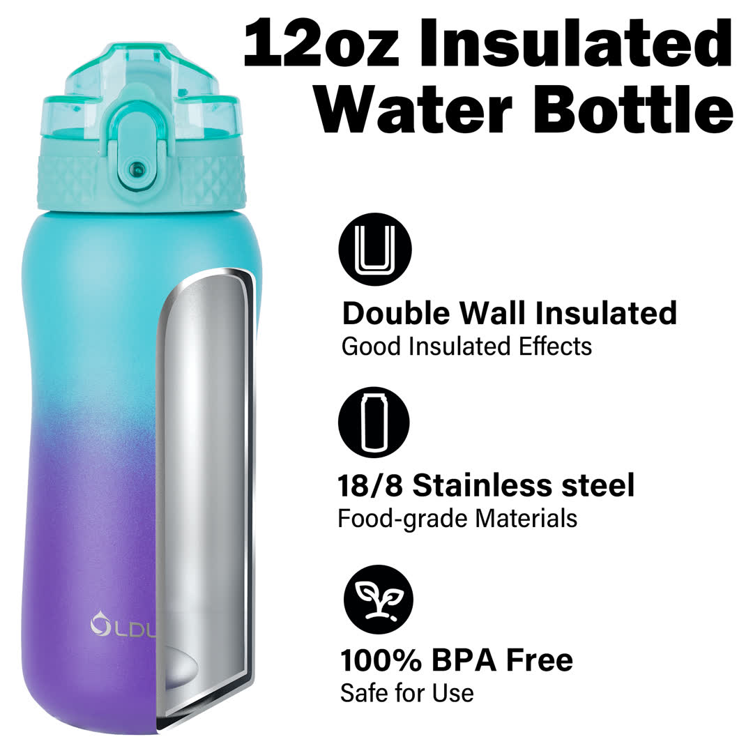 Oldley 12oz Compact Travel Flask with Straw Green Purple - Image 8