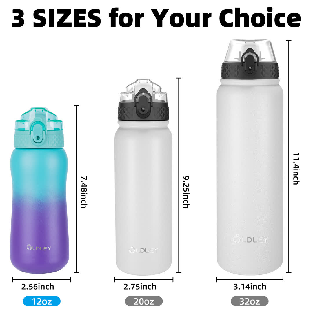 Oldley 12oz Compact Travel Flask with Straw Green Purple - Image 3