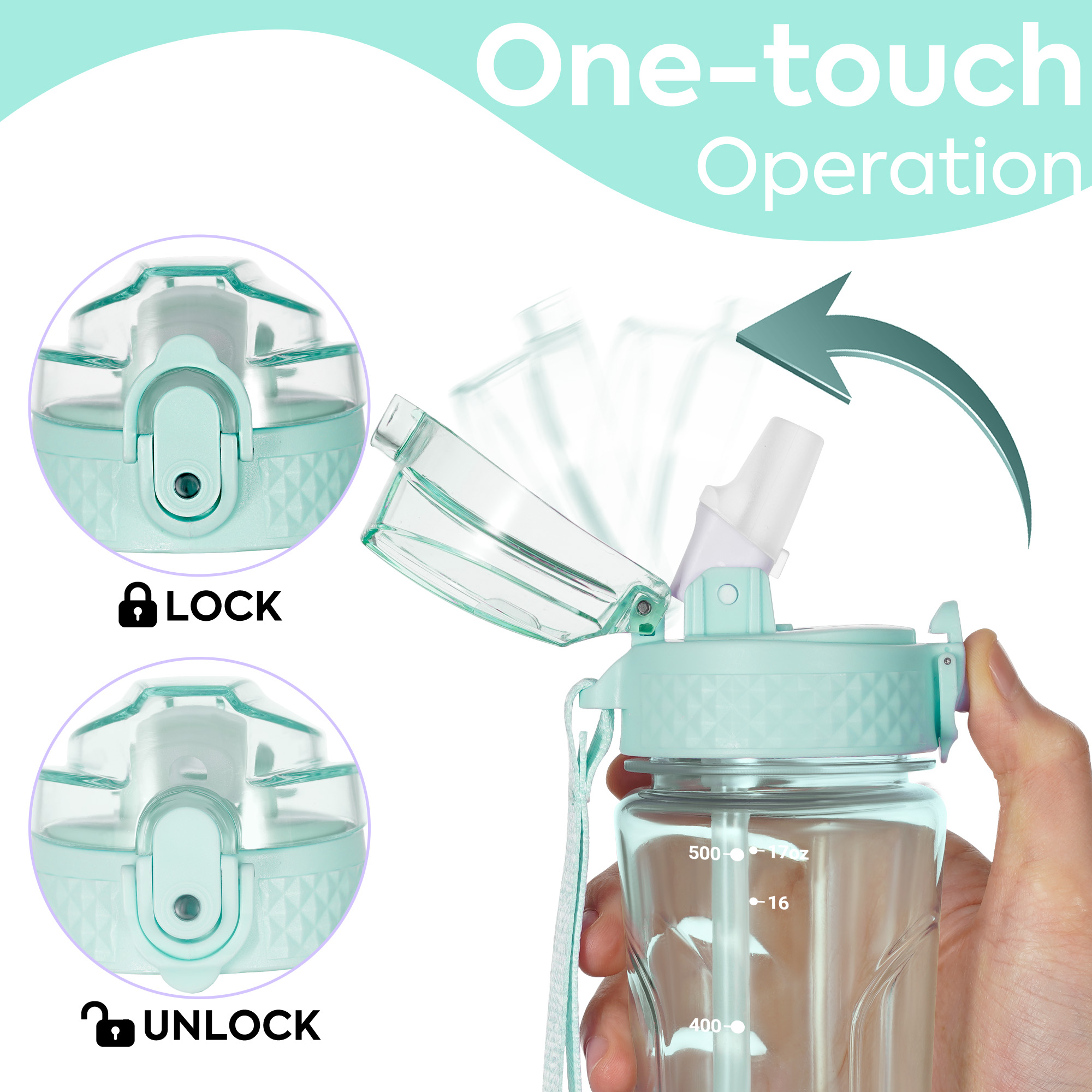 Oldley Transparent Green Kids Sport Bottle - Image 3