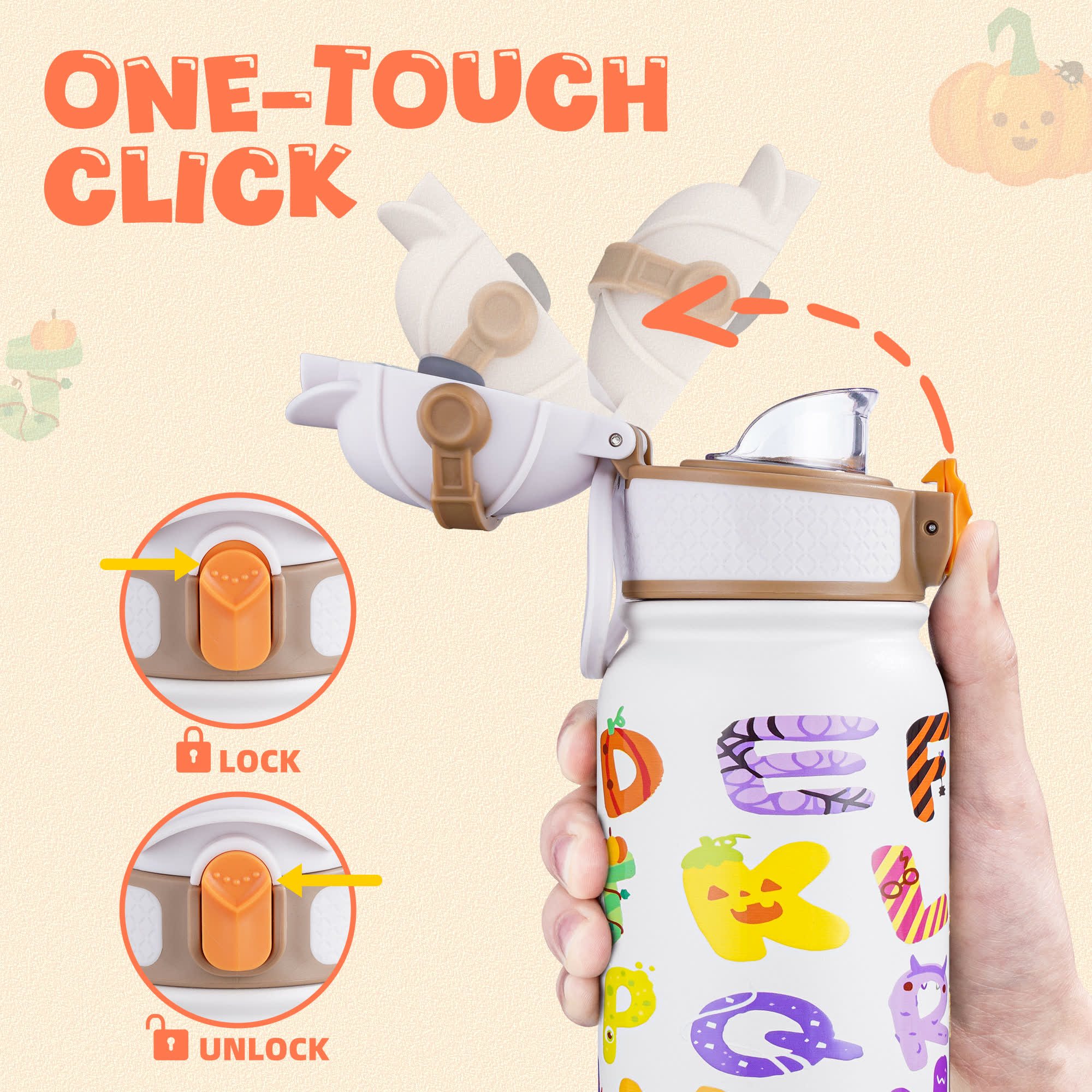 Oldley 12oz Kids Insulated Bottle - White Halloween Letter Edition - Image 6