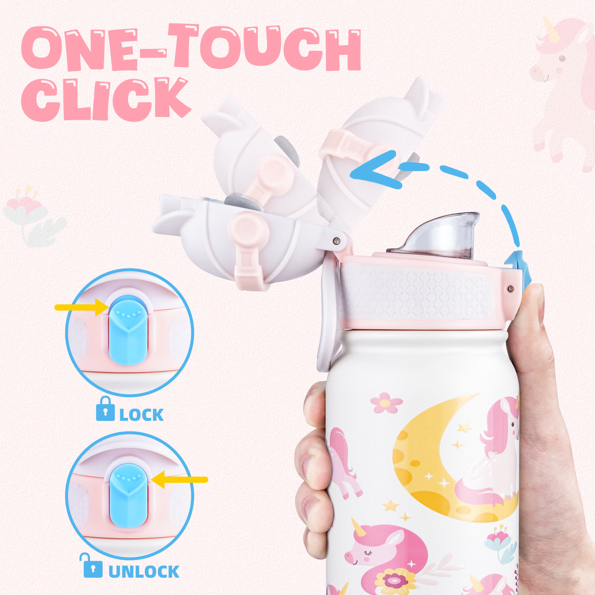 Oldley 12oz Kids Insulated Bottle - White Magical Unicorn Edition - Image 4