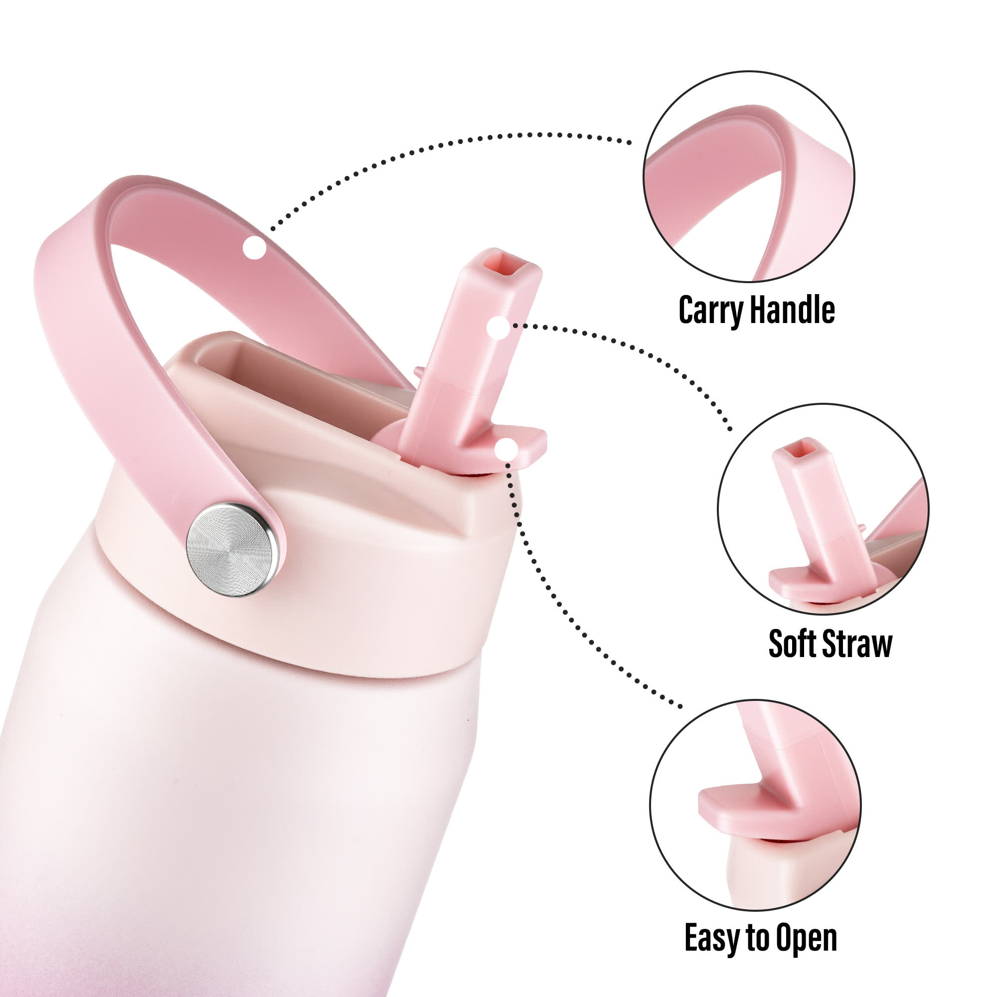 Oldley Light Pink Gradient Water Bottle 550ml - 24oz - Image 3