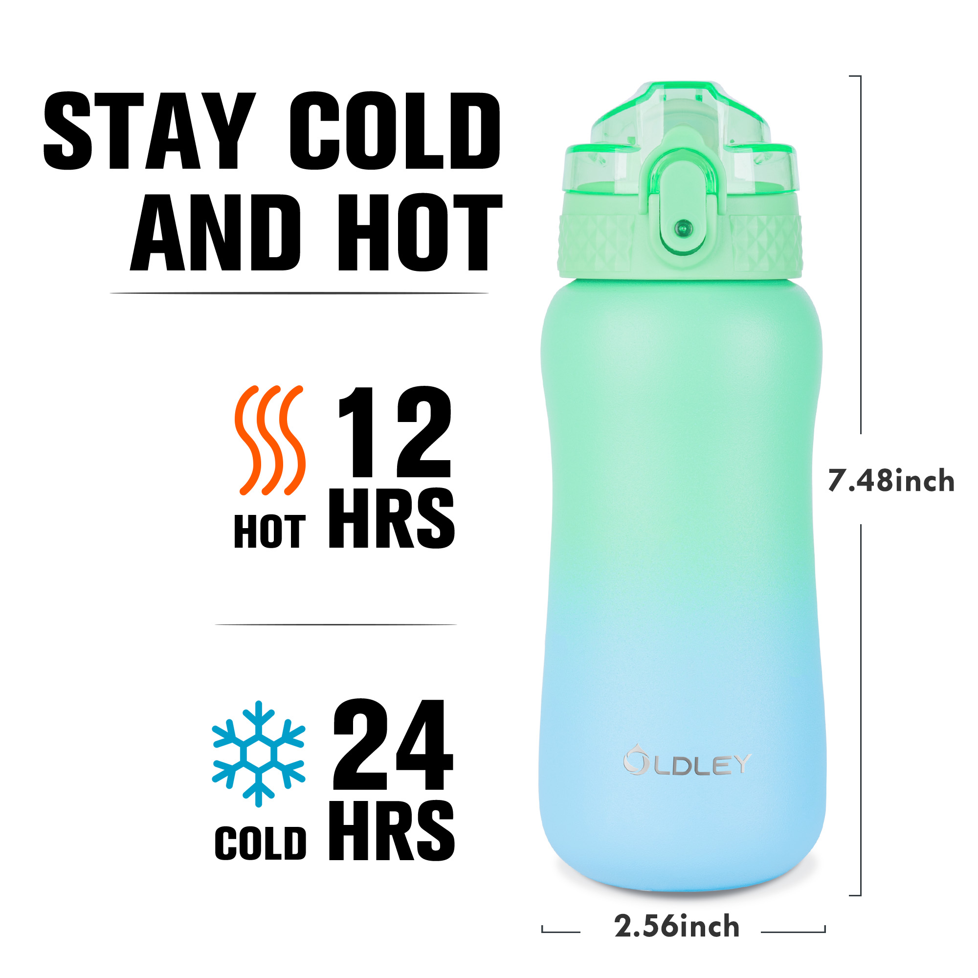 Oldley 12oz Leaf Green Blue Small Kids Insulated Thermos - Image 4