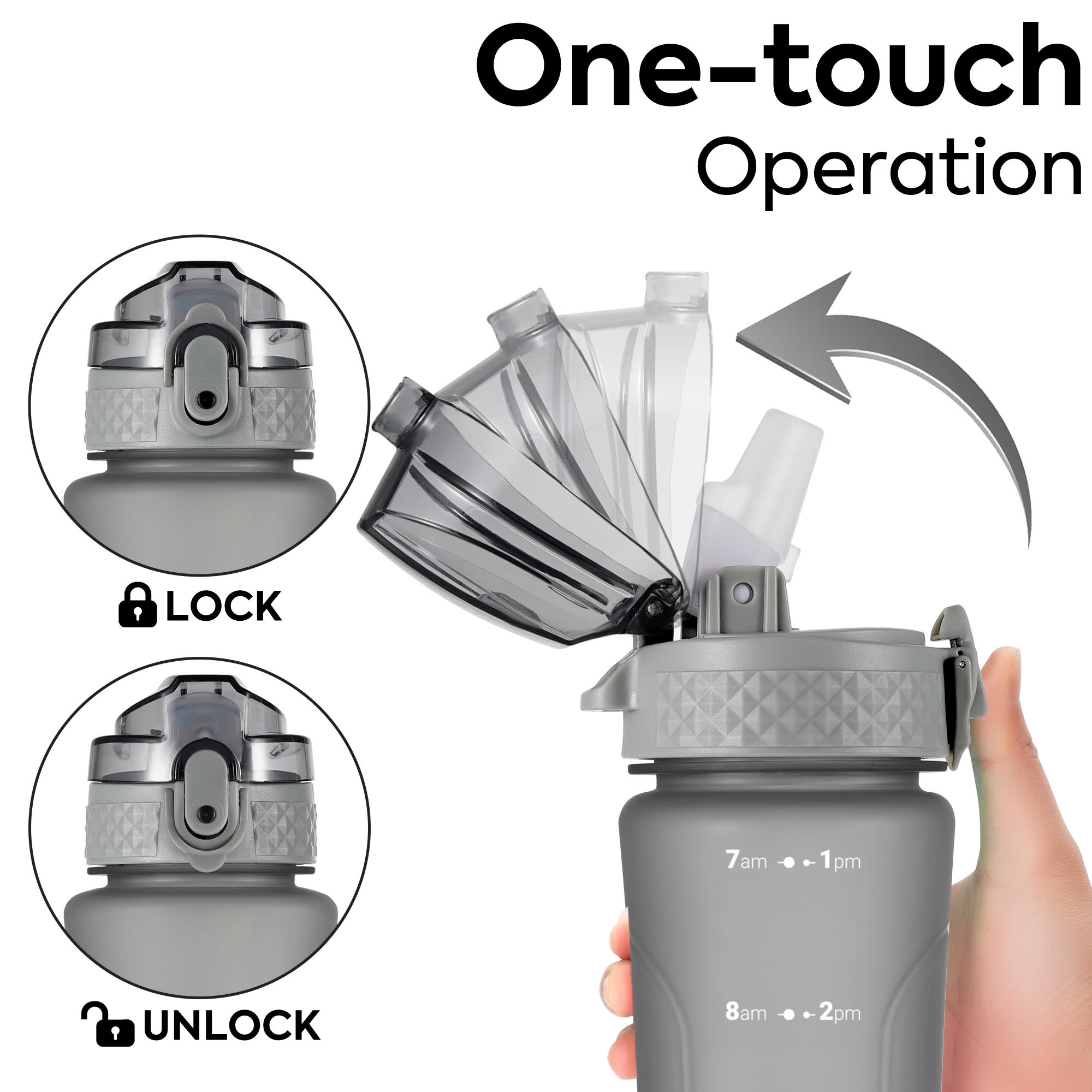 Oldley 15oz Kids Water Bottle - Sleek Grey Dual Lid Cup - Image 6