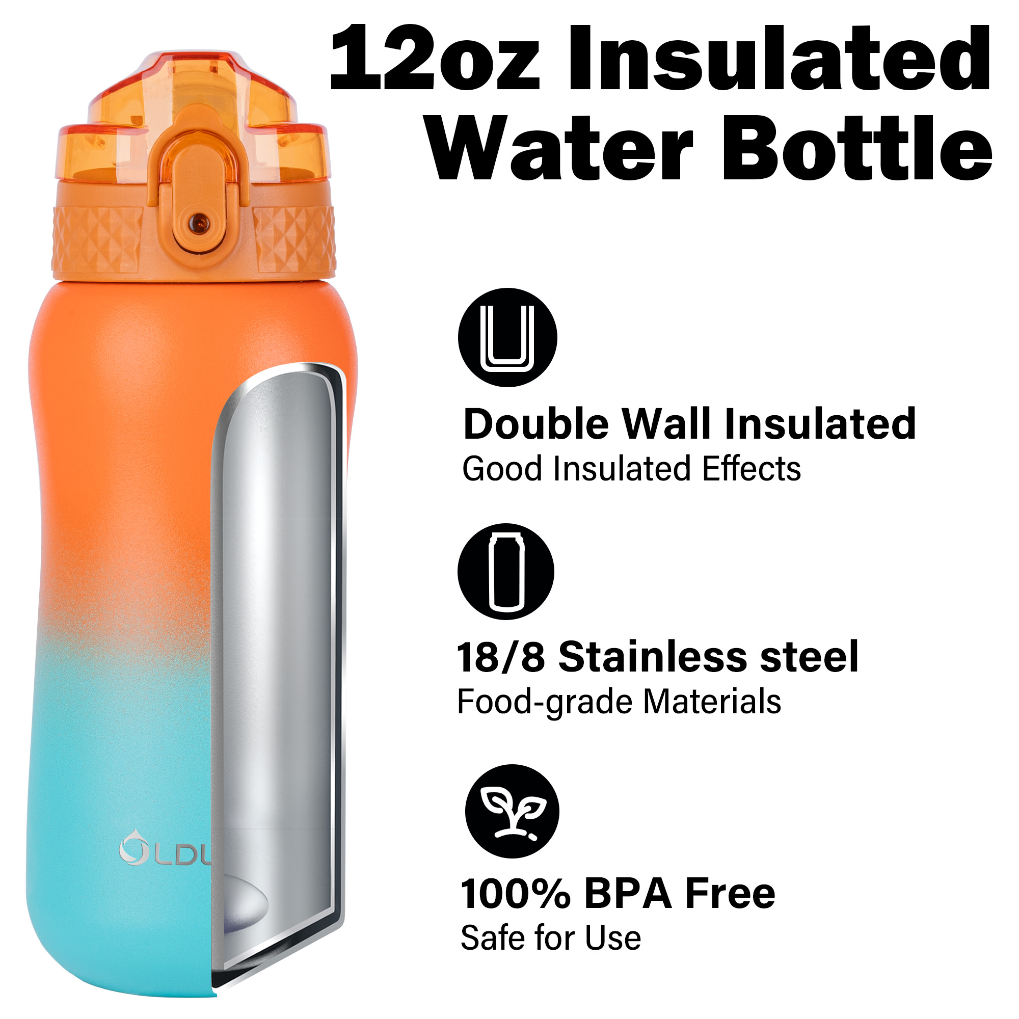 Oldley 12oz Orange Green Kids Metal Water Bottle - Image 8