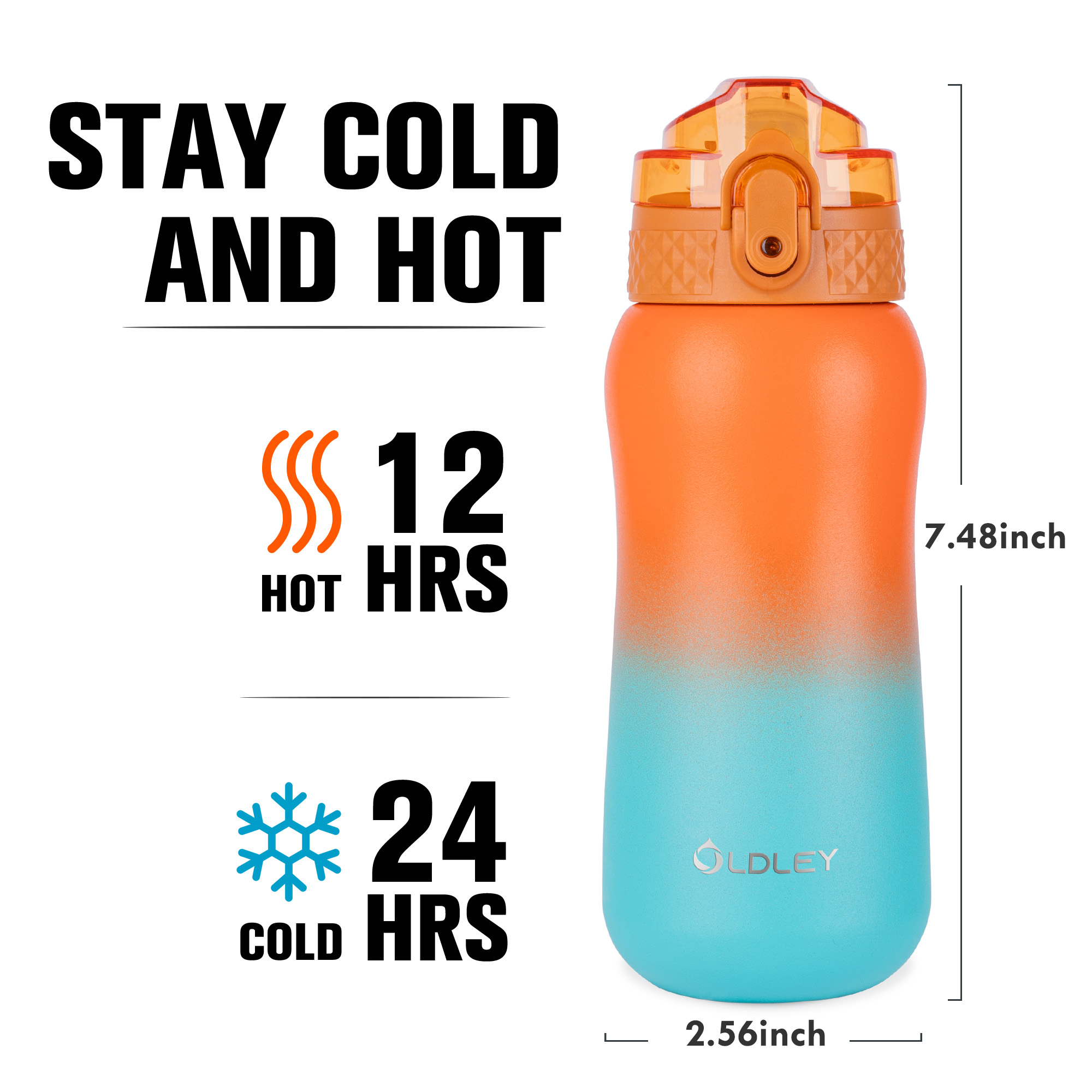 Oldley 12oz Orange Green Kids Metal Water Bottle - Image 4