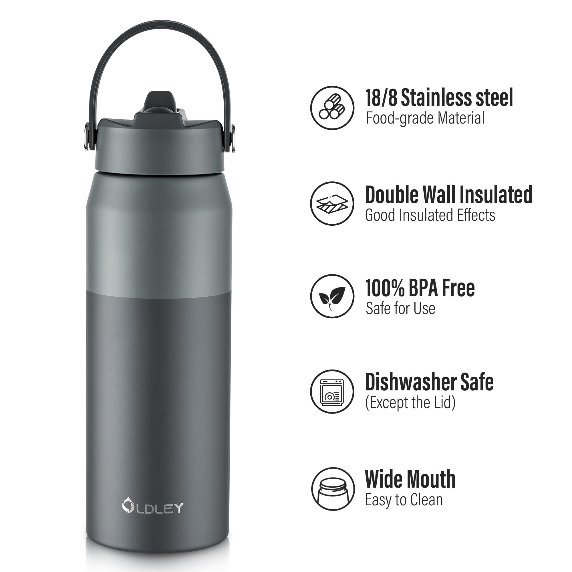 Oldley Grey Gradient Water Bottle 750ml - 18oz - Image 5