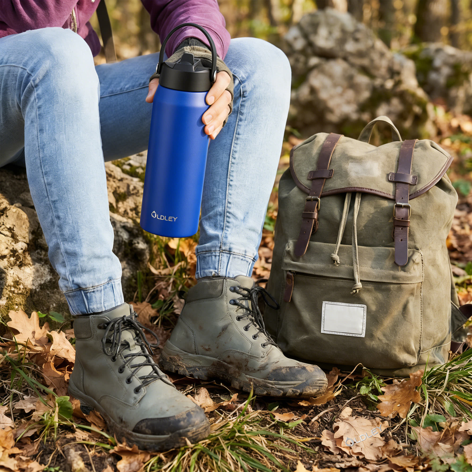 Oldley Dark Blue Stainless Steel Thermos 550ml 750ml 1000ml - 32oz - Image 13