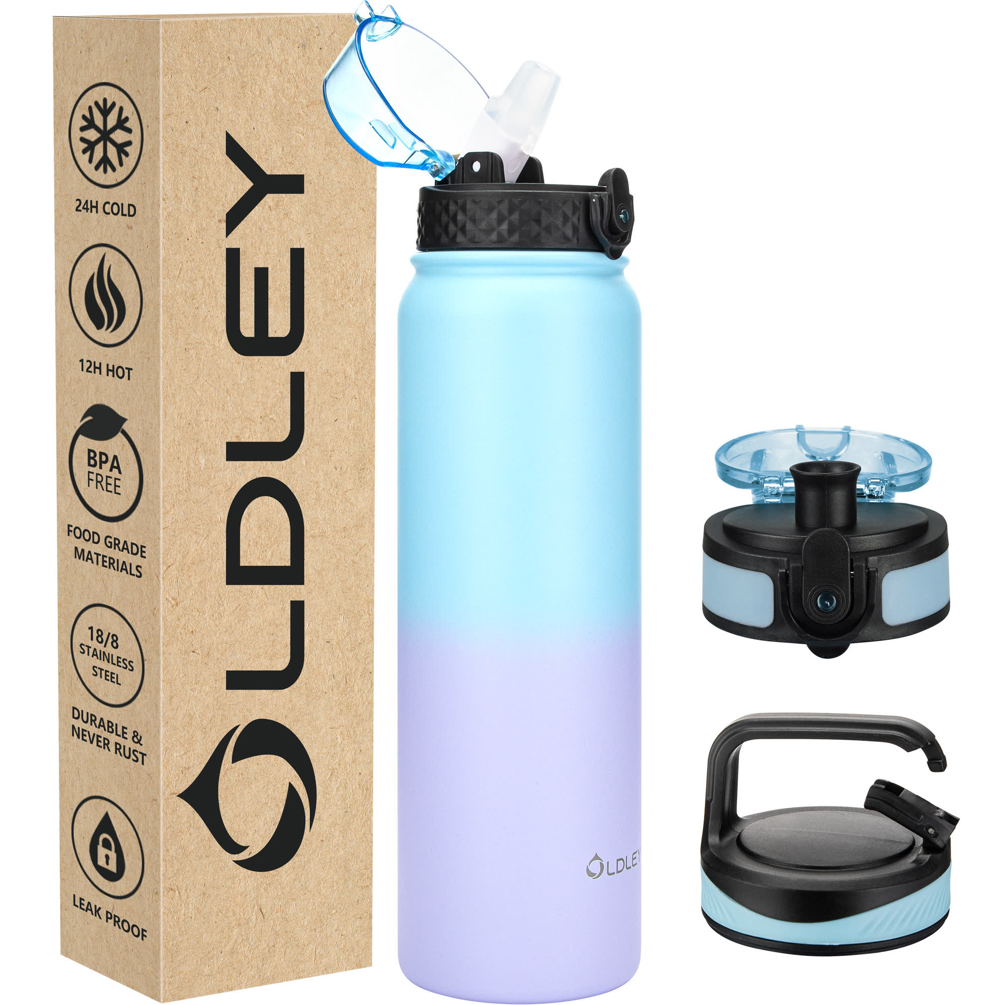 Oldley 32oz Ombre Pink Blue Gradient Large Outdoor Water Flask - Image 7