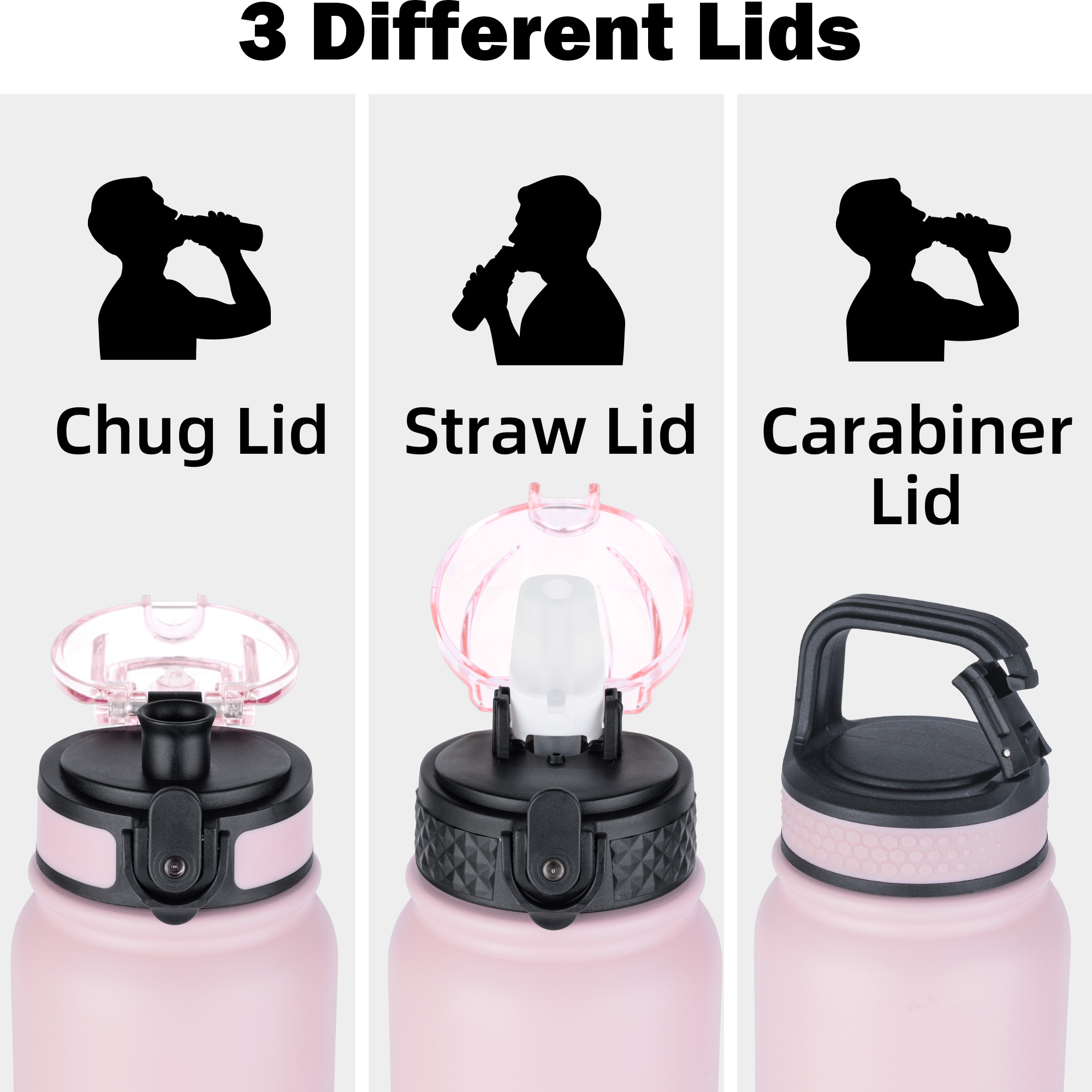 Oldley Pink & Blue Triple Lid Thermos - Insulated Sports Bottle - Image 3