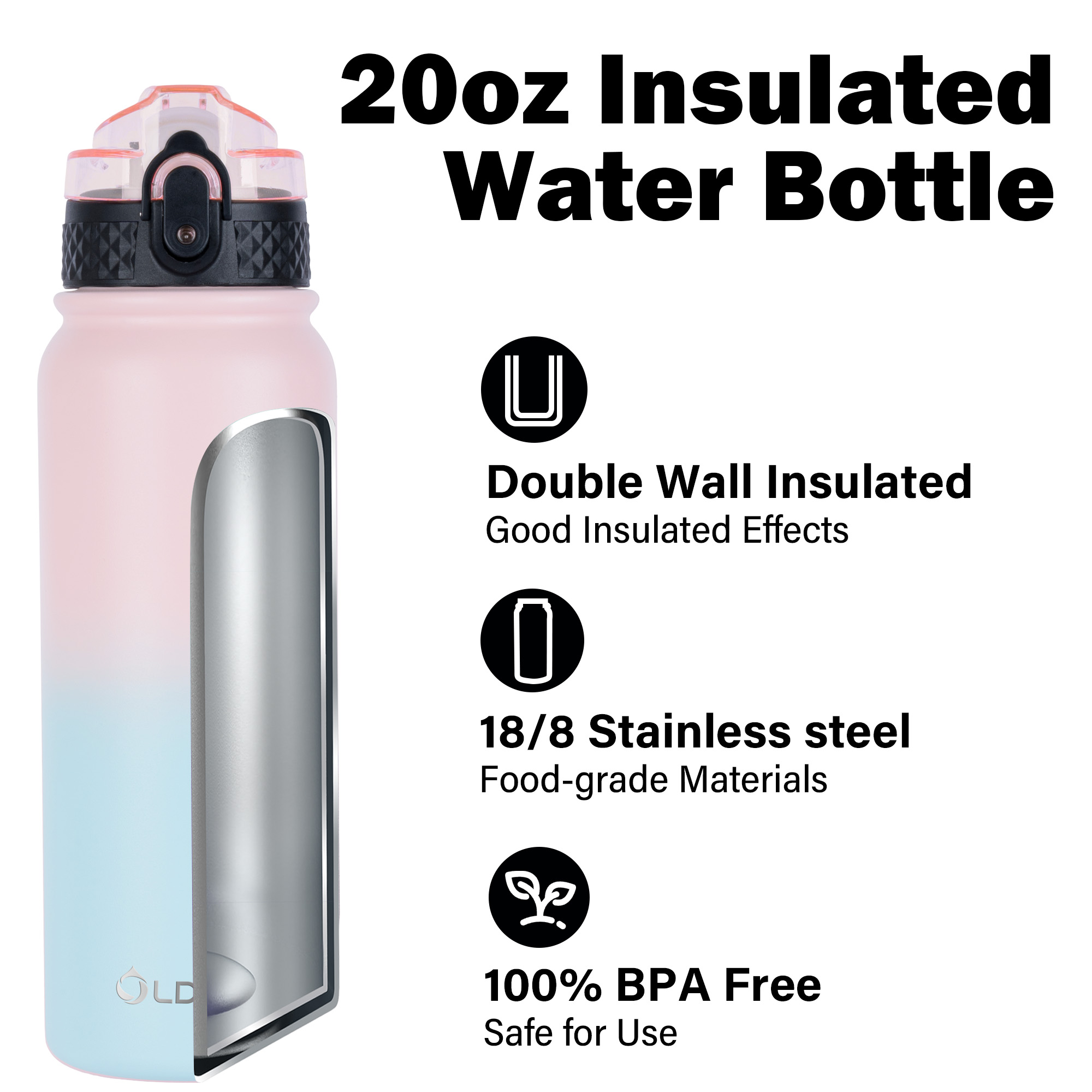 Oldley Pink & Blue Triple Lid Thermos - Insulated Sports Bottle - Image 5