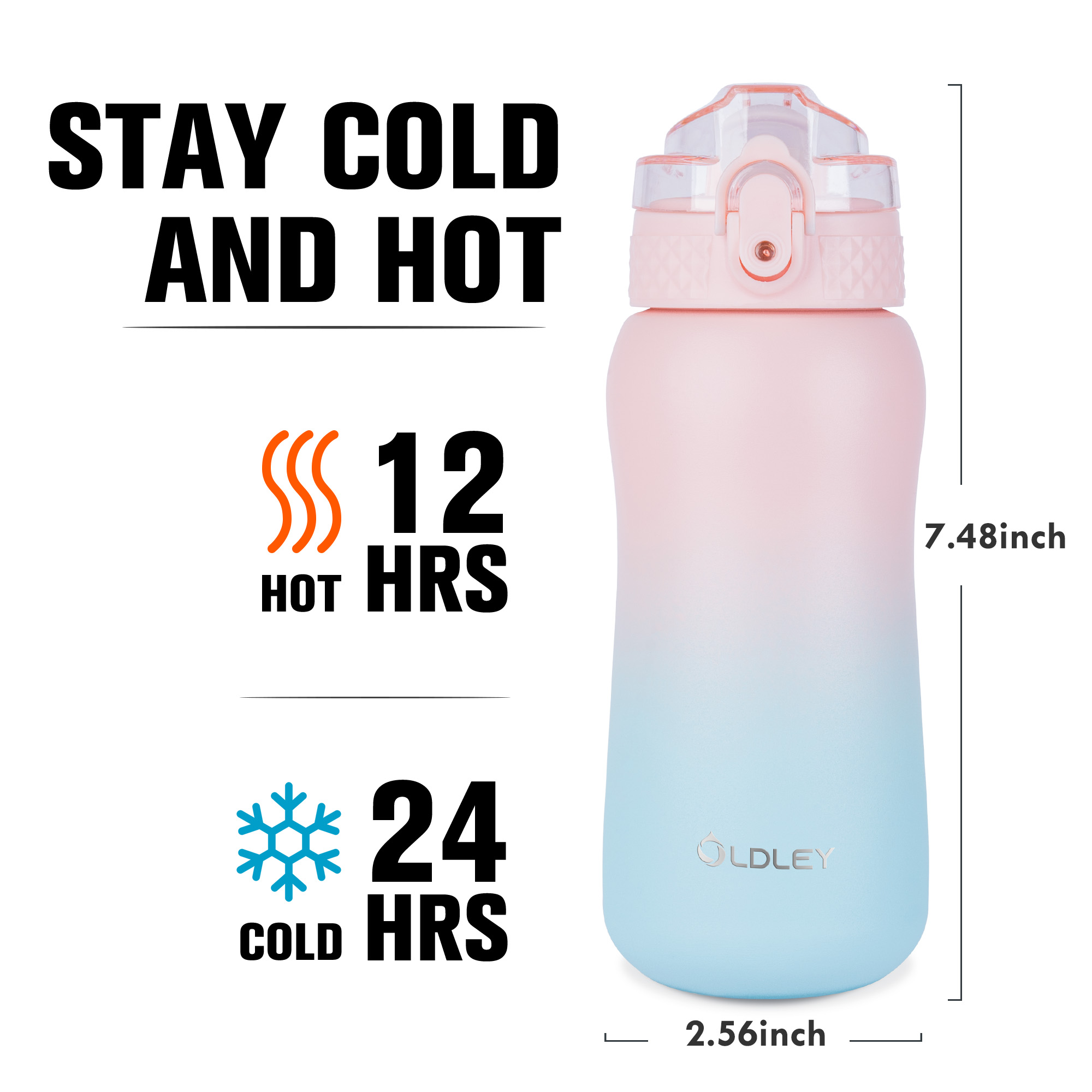 Oldley 12oz Pink Blue Compact Travel Flask with Straw - Image 4