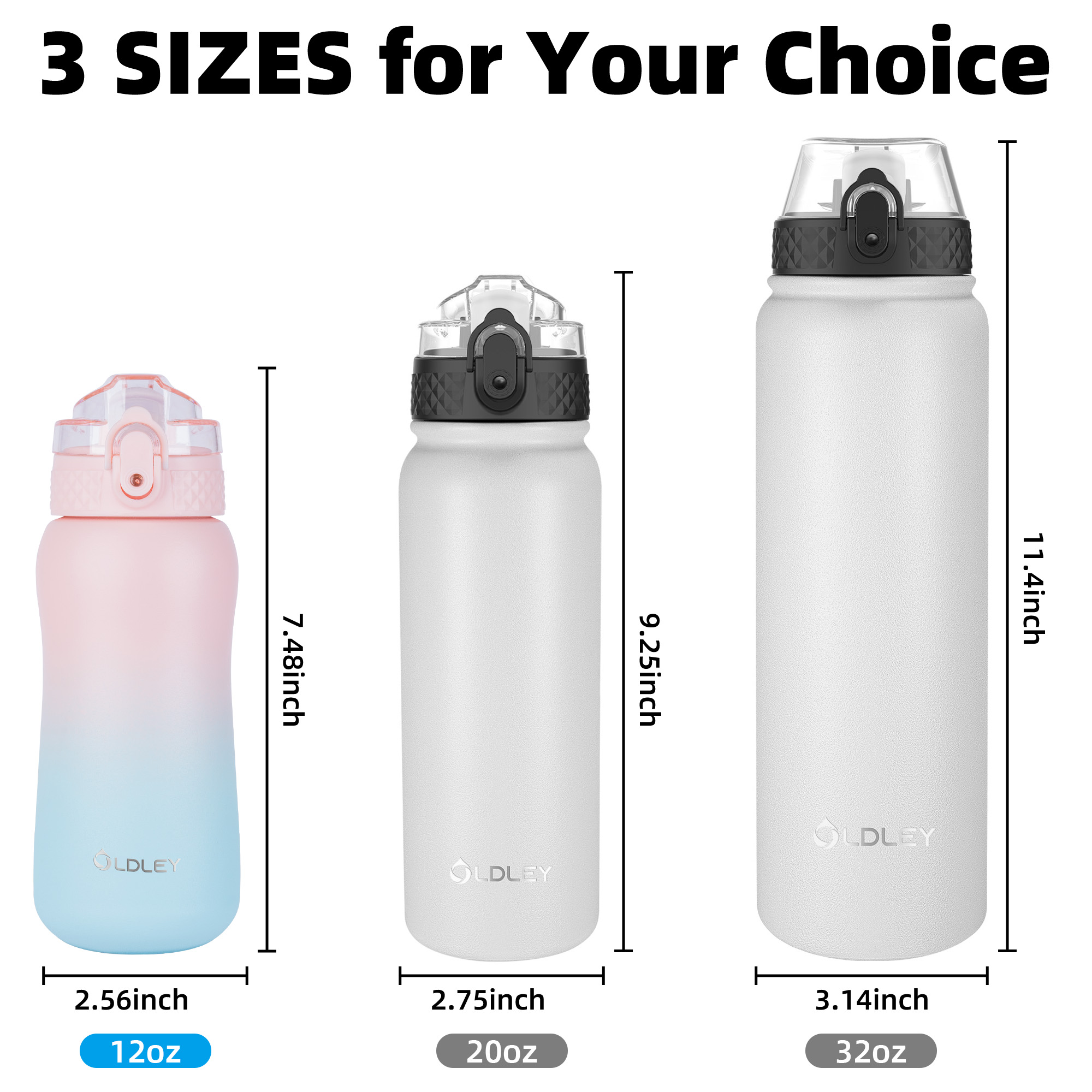 Oldley 12oz Pink Blue Compact Travel Flask with Straw - Image 3