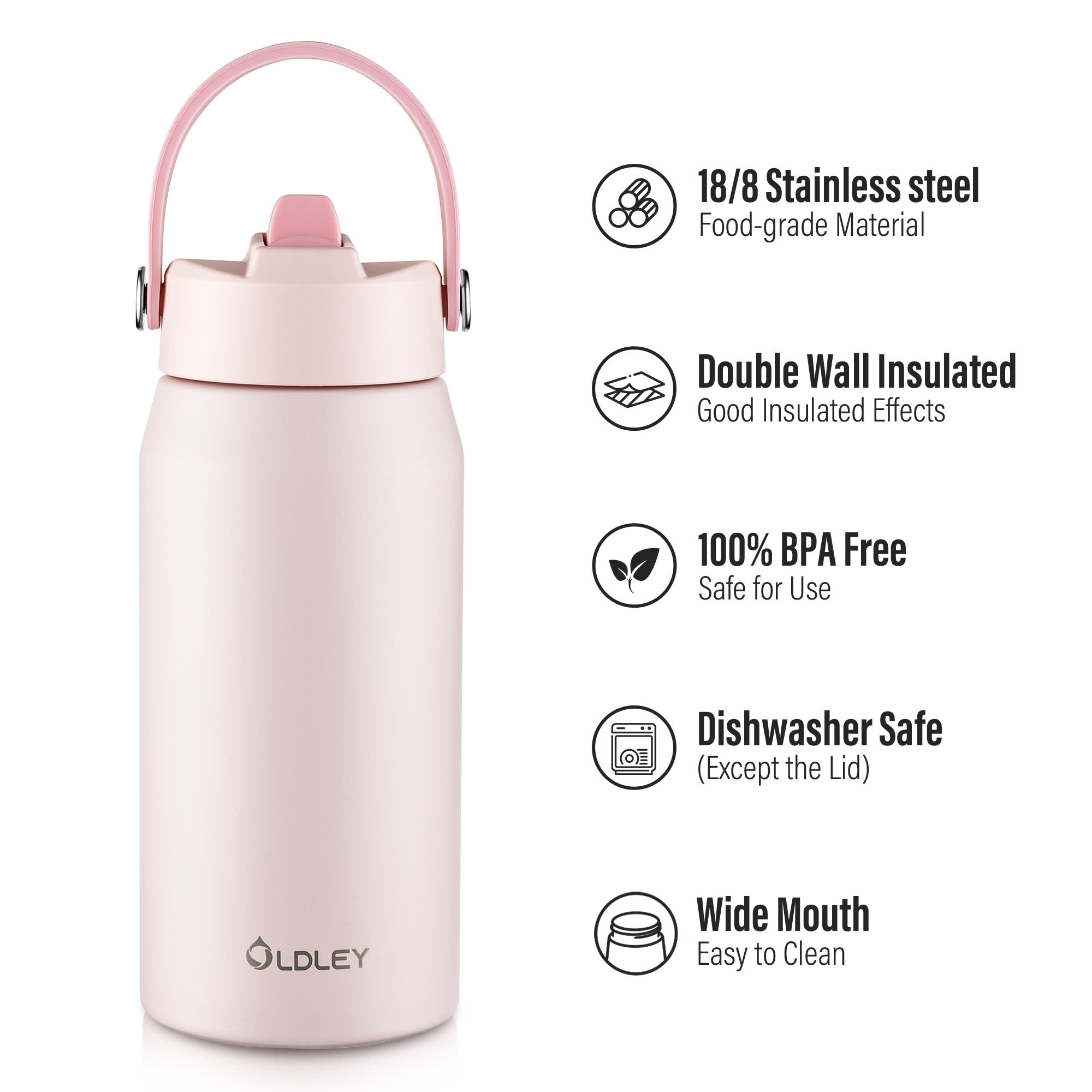 Oldley Light Pink Gradient Color Stainless Steel Thermos - 24oz - Image 7