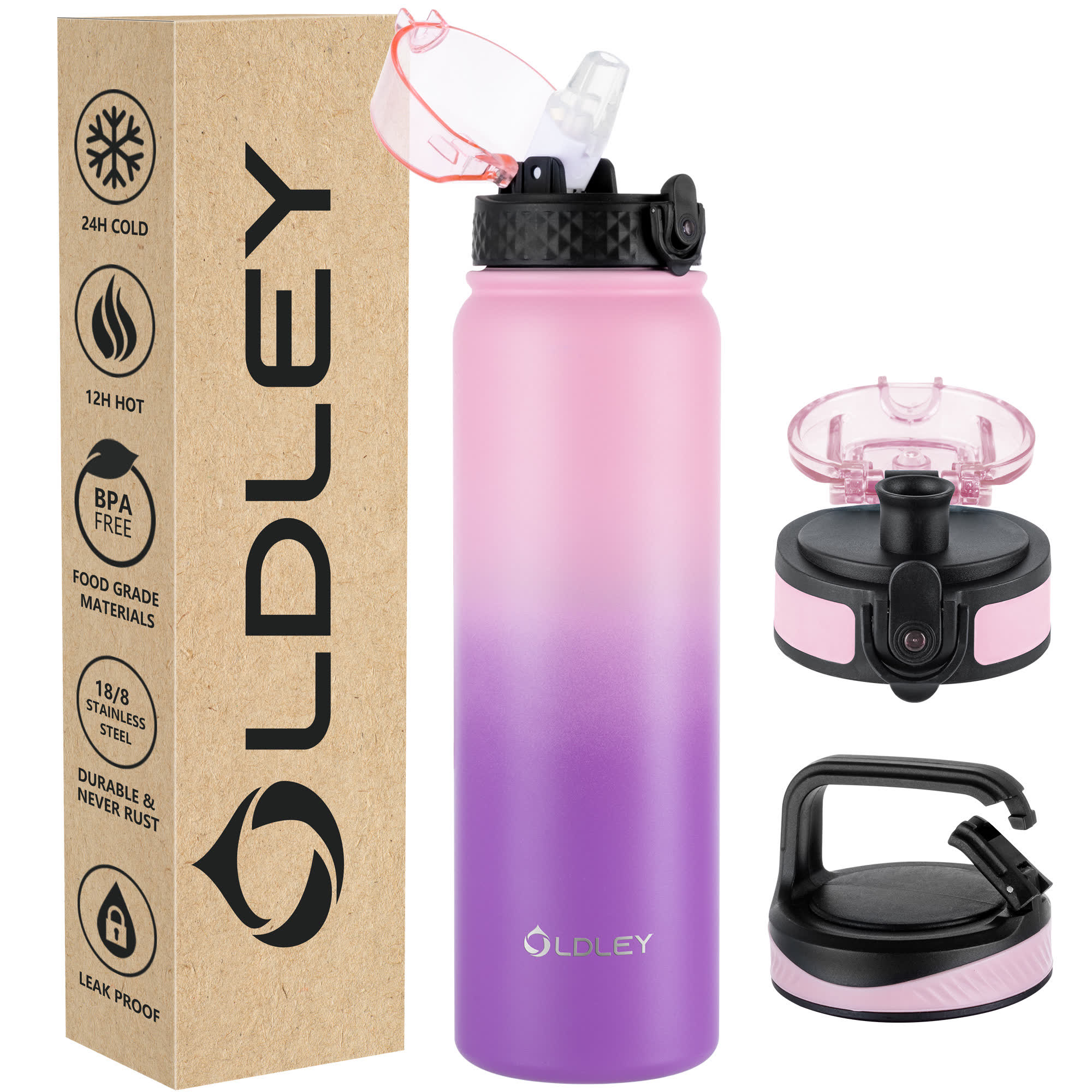 Oldley 32oz Pink Purple Gradient Stainless Steel Flask - Image 6