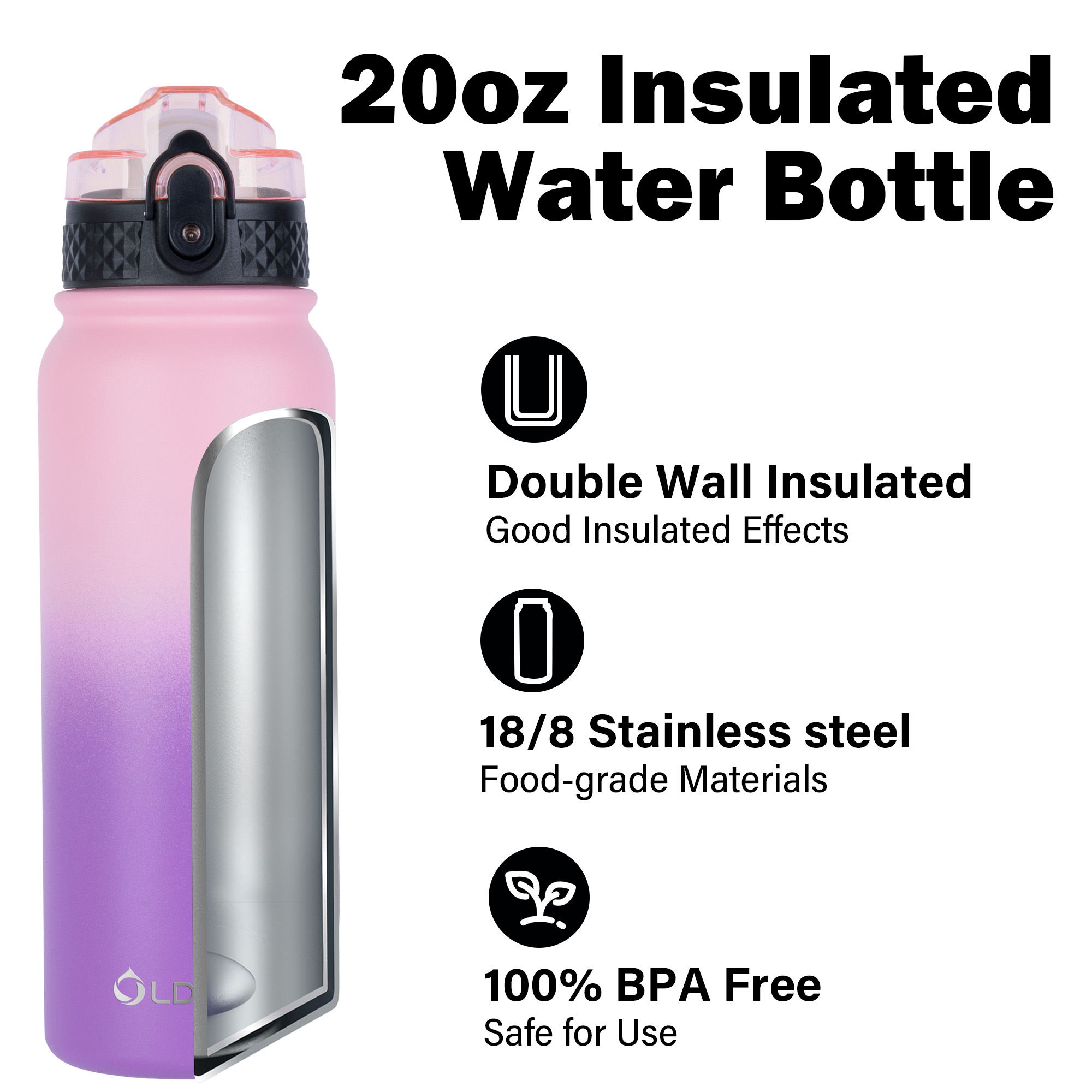 Oldley Pink & Purple Triple Lid Thermos - Insulated Travel Bottle - Image 5