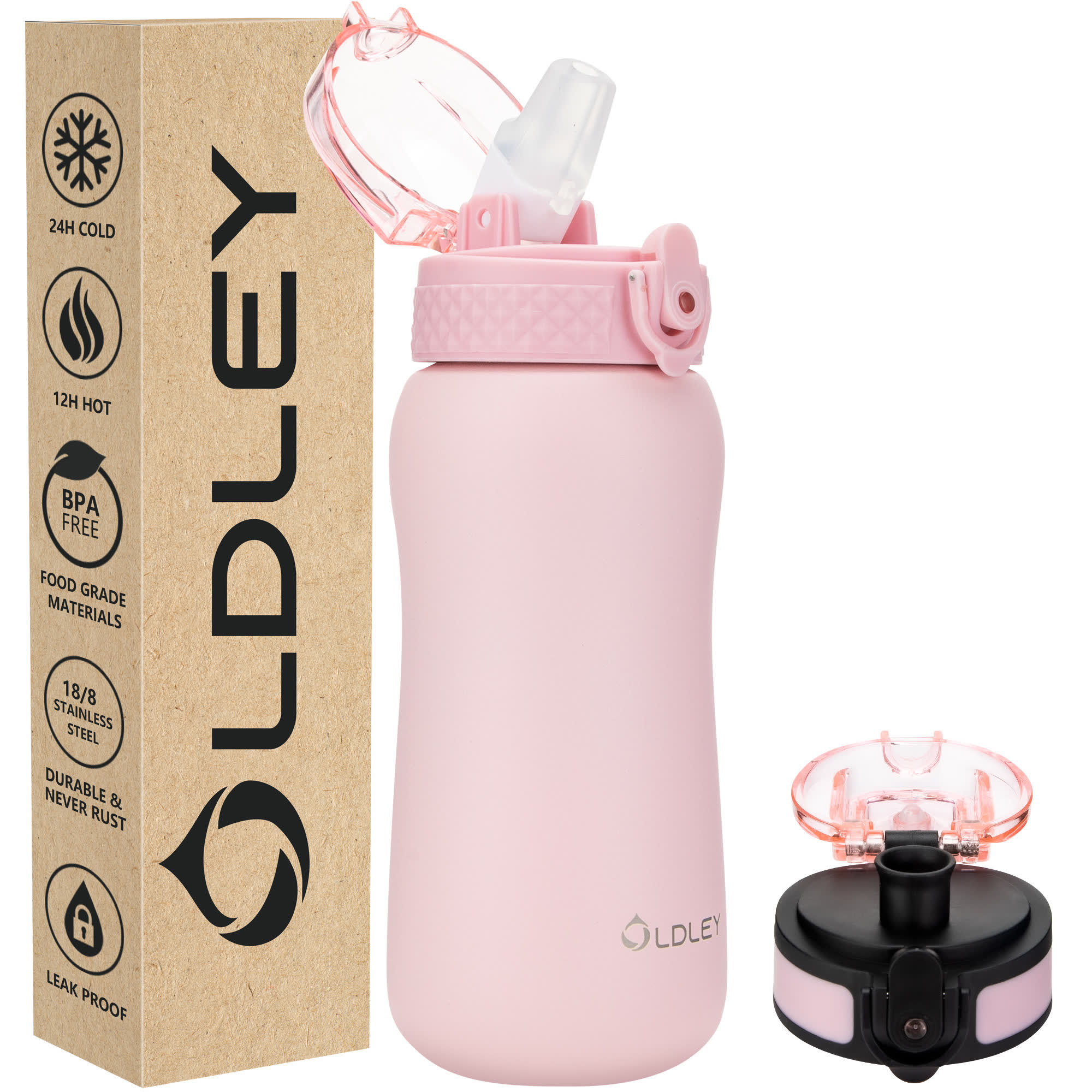 Oldley 12oz Pink Kids Metal Water Bottle - Image 3