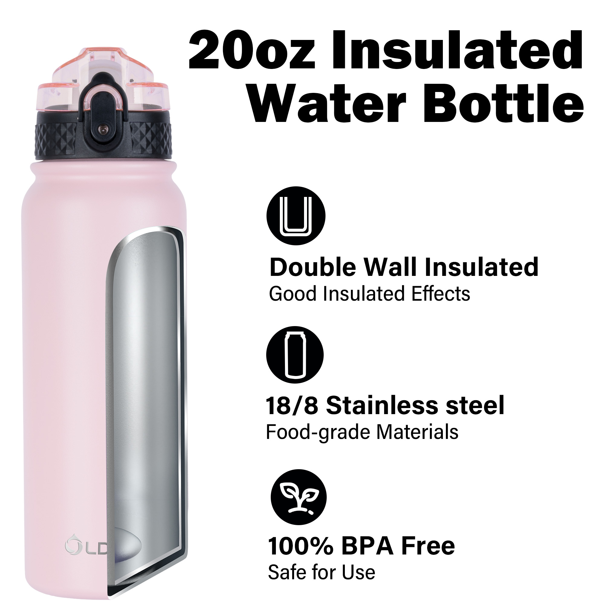 Oldley Classic Pink Triple Lid Thermos - Insulated Sports Bottle - Image 5