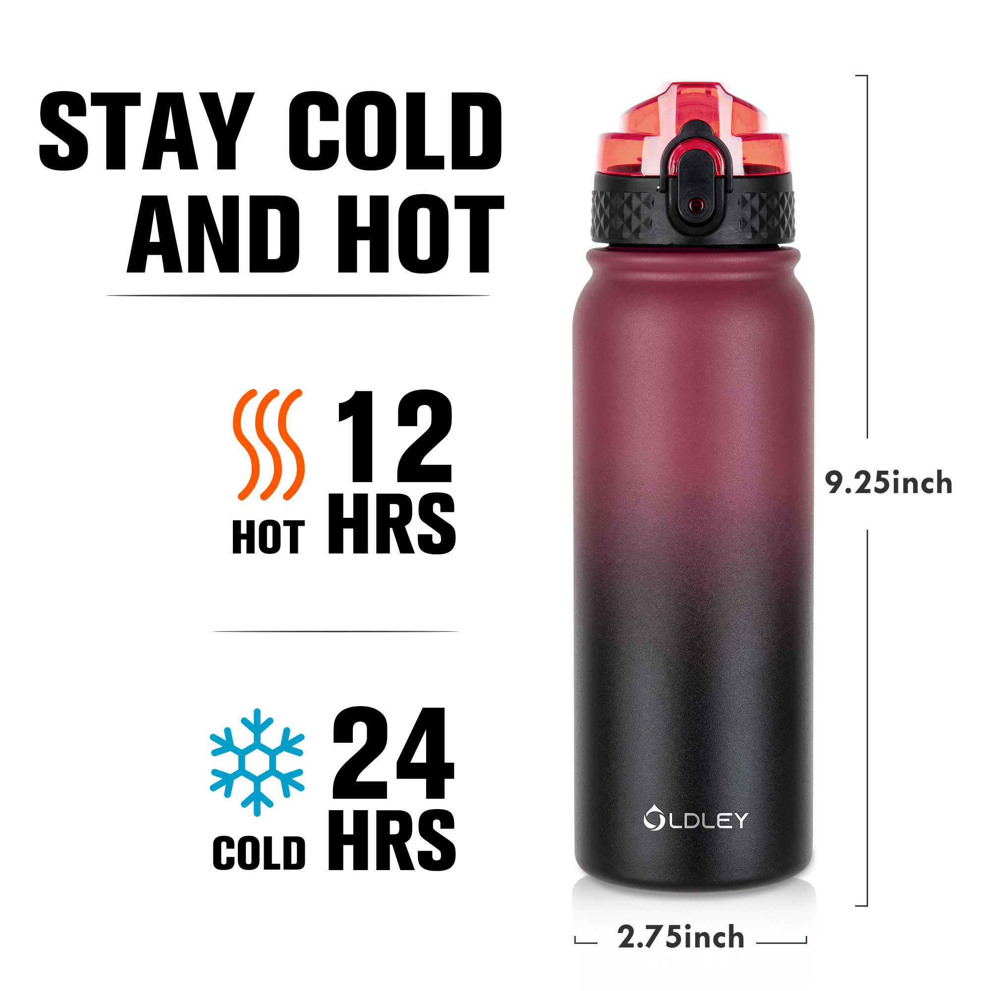 Oldley Red & Black Triple Lid Thermos - Vacuum Insulated Flask - Image 4