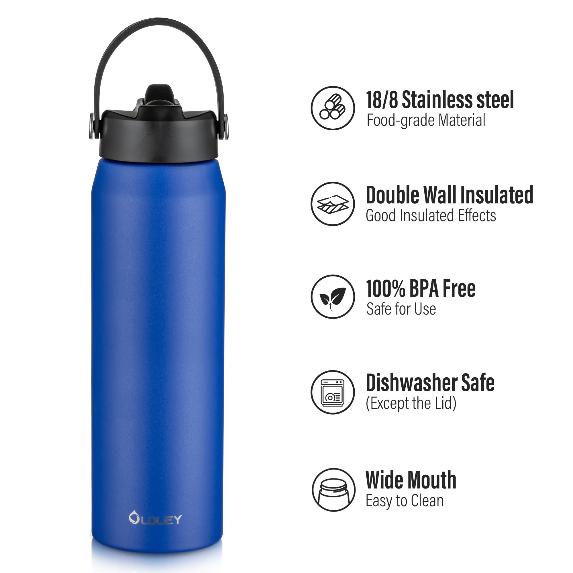 Oldley Dark Blue Stainless Steel Thermos 550ml 750ml 1000ml - 32oz - Image 11