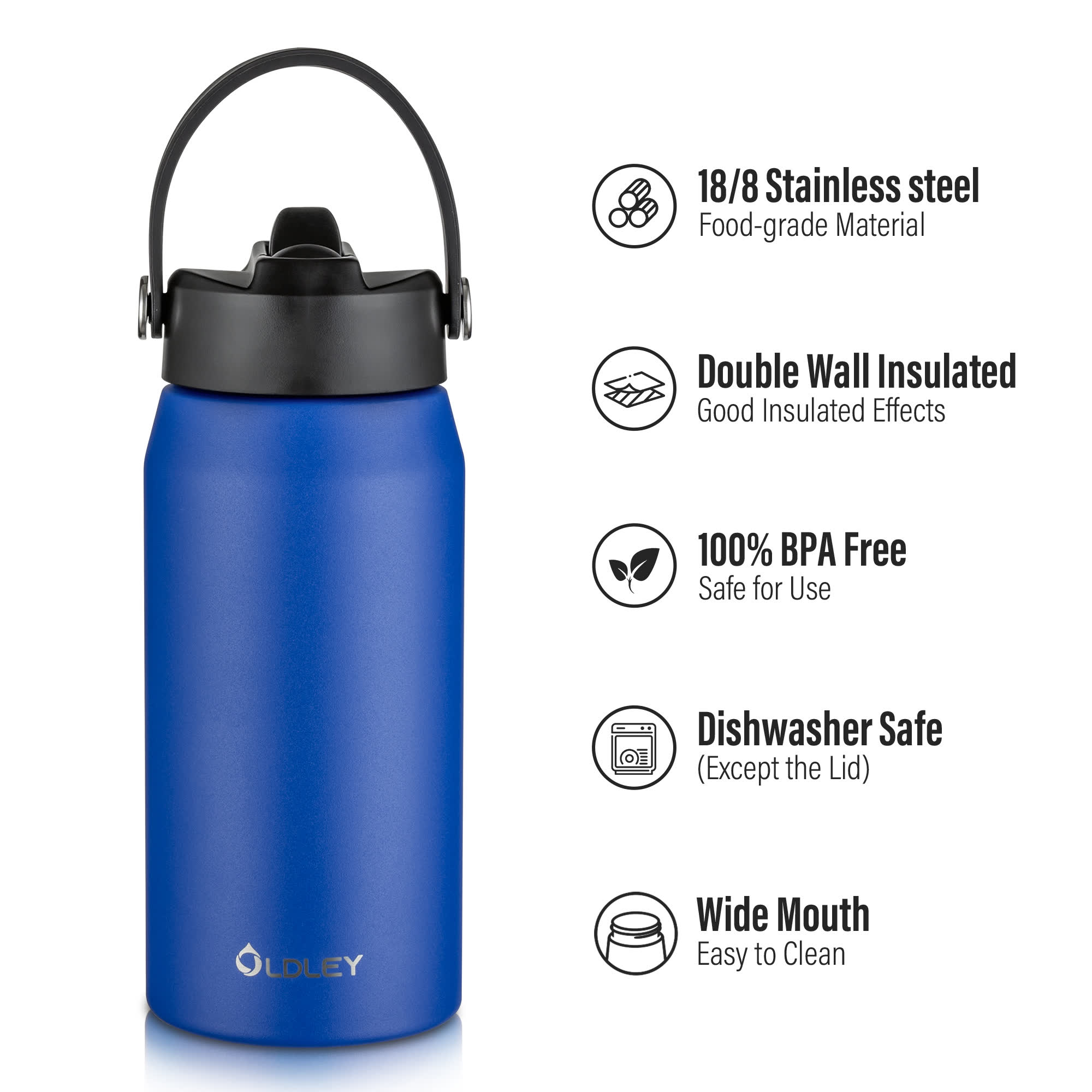 Oldley Dark Blue Stainless Steel Thermos 550ml 750ml 1000ml - 32oz - Image 12