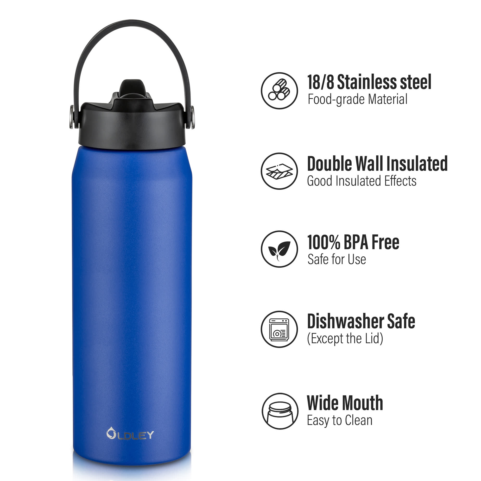 Oldley Dark Blue Stainless Steel Thermos 550ml 750ml 1000ml - 32oz - Image 10