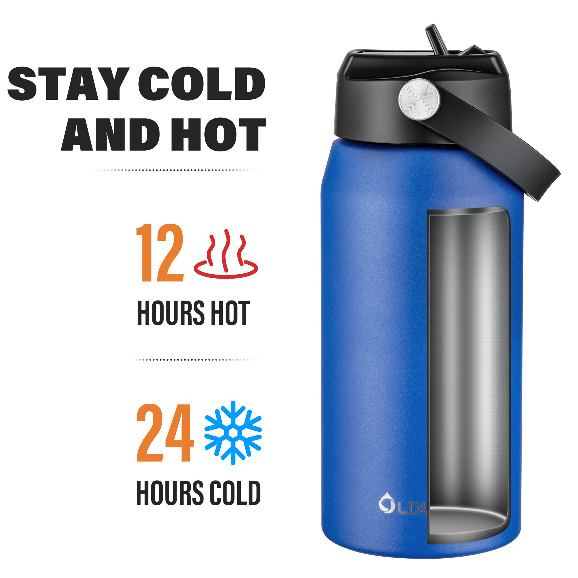 Oldley Dark Blue Stainless Steel Thermos 550ml 750ml 1000ml - 32oz - Image 9