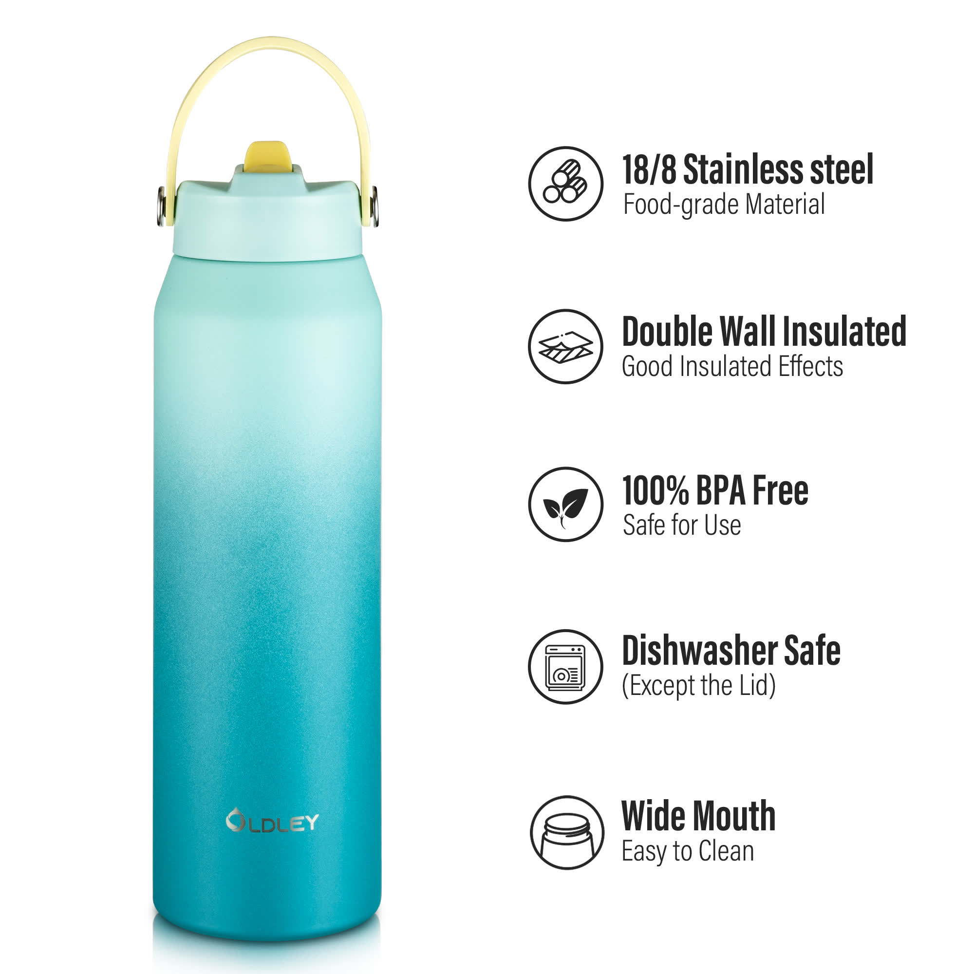 Oldley Teal To Dark Cyan Gradient Water Bottle - 32oz - Image 11