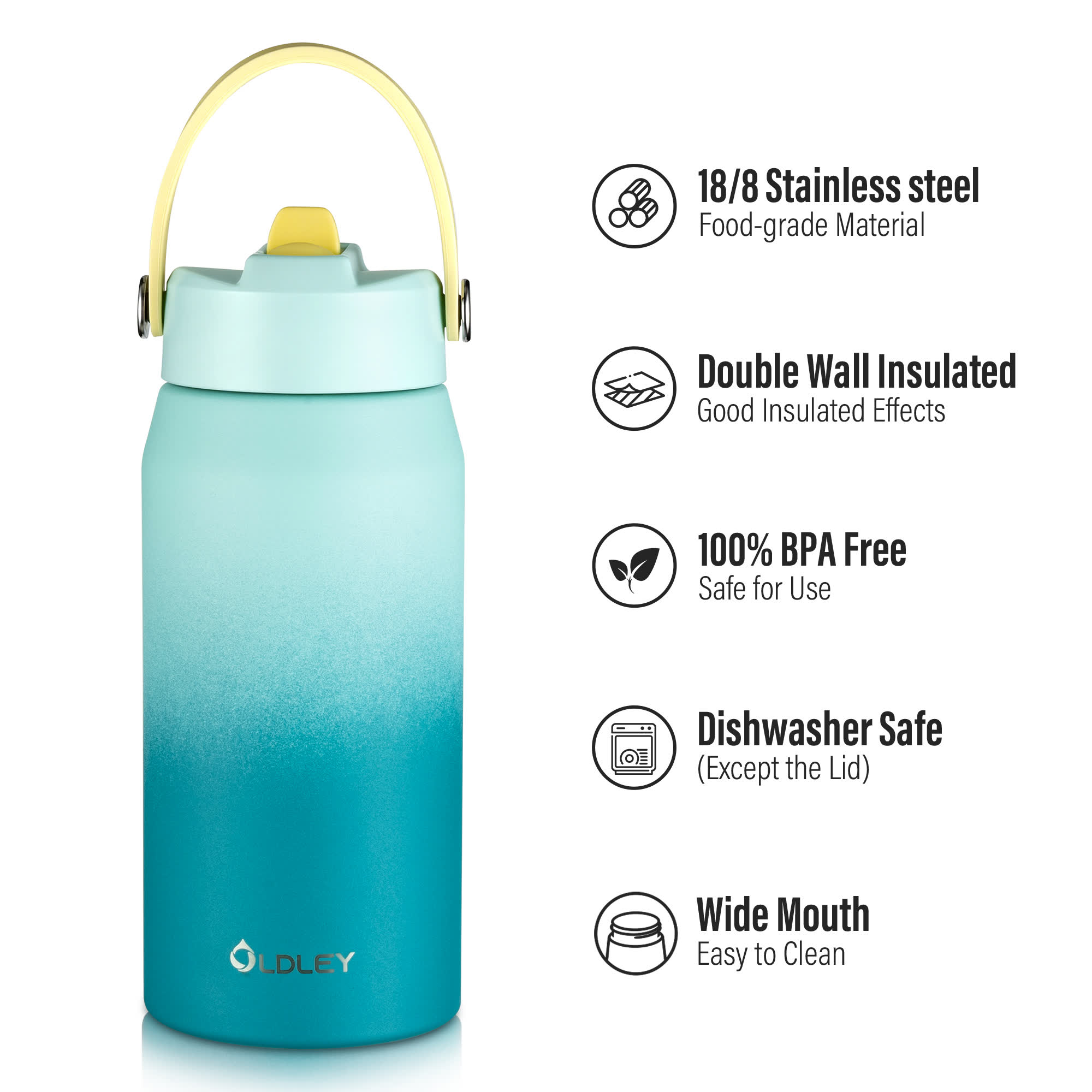 Oldley Teal To Dark Cyan Gradient Water Bottle - 32oz - Image 12