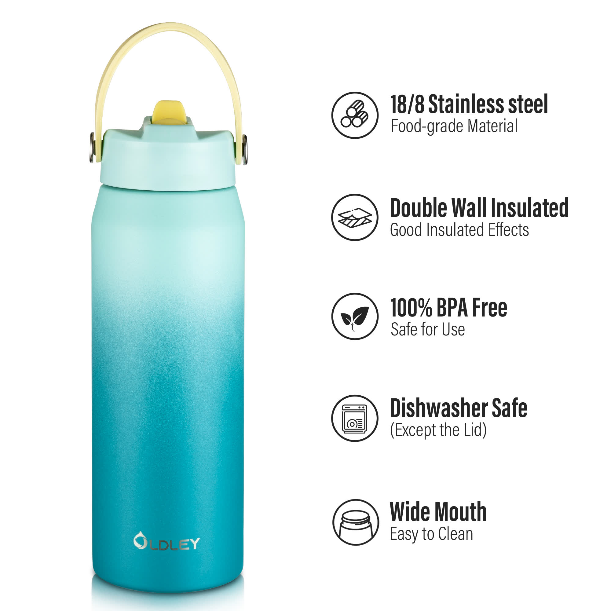 Oldley Teal To Dark Cyan Gradient Water Bottle - 32oz - Image 10